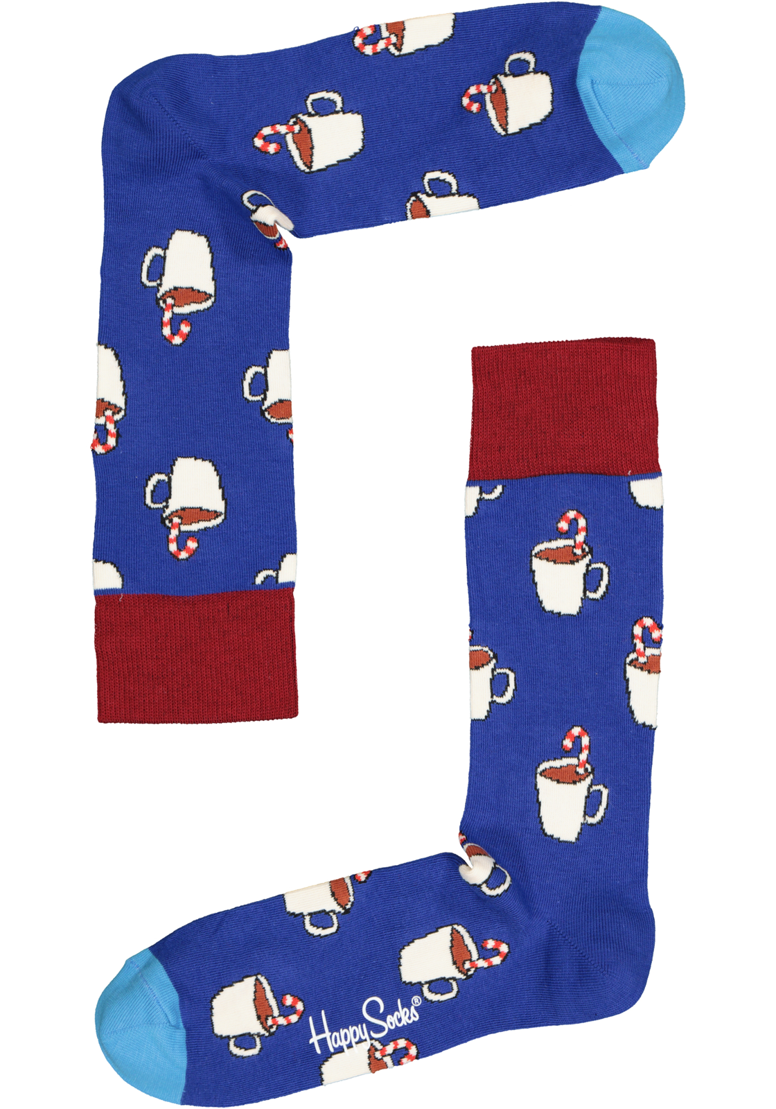 2-7333102550221_happy_socks_HR Happy Socks Candy Cane Cocoa Sock, blauw met warme choco