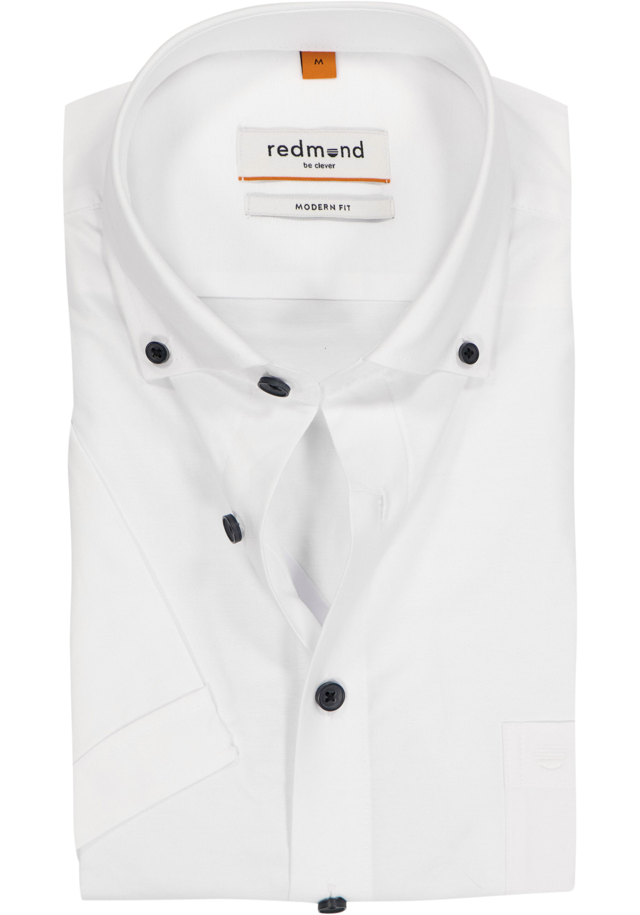 Redmond modern fit overhemd, korte mouw, Oxford, wit