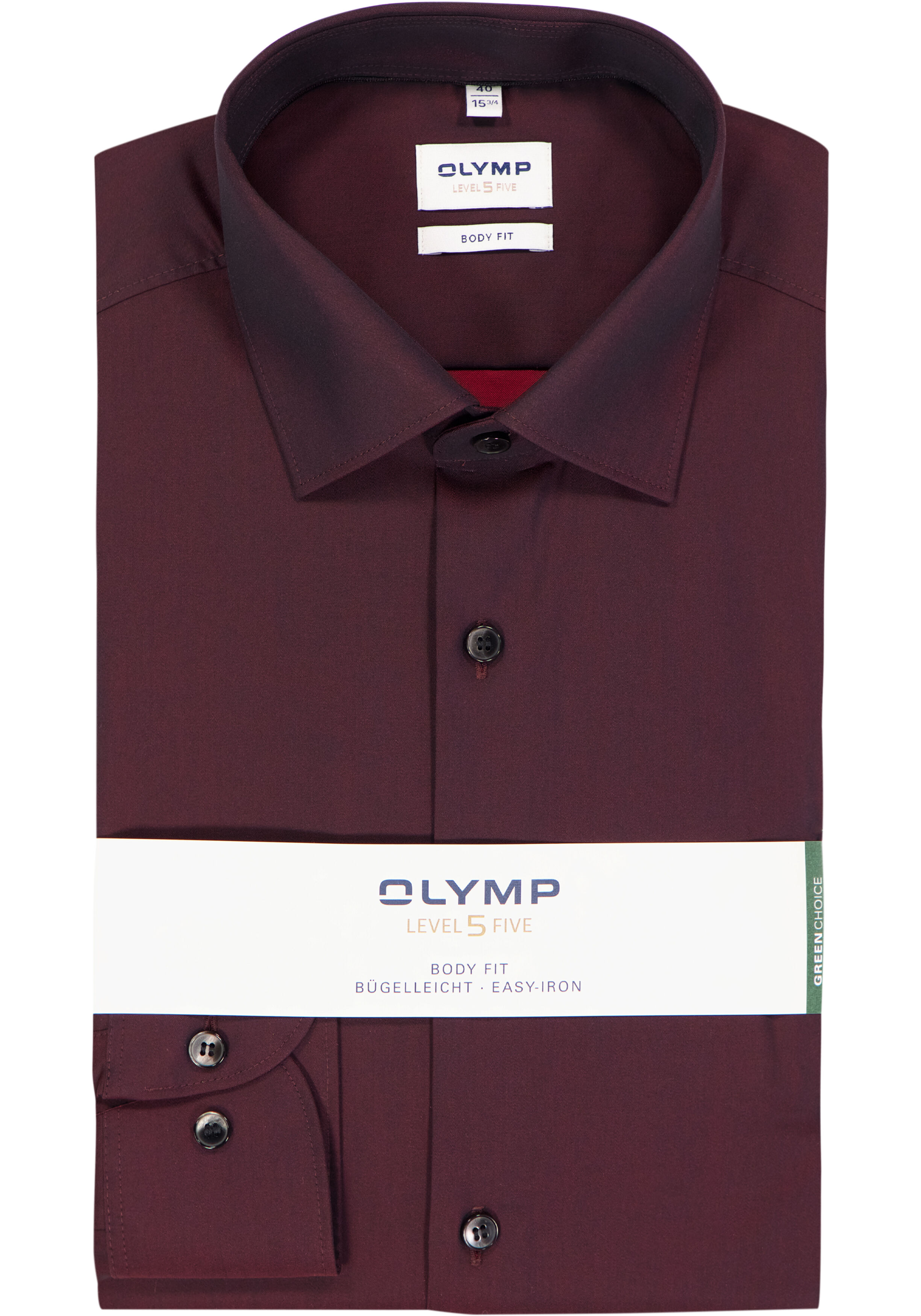 OLYMP Level 5 body fit overhemd, satijnbinding, bordeaux rood