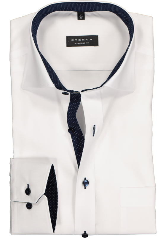 ETERNA comfort fit overhemd, fijn Oxford heren overhemd, wit (blauw gestipt contrast) ETERNA comfort fit overhemd, fijn Oxford heren overhemd, wit (blauw gestipt contrast)