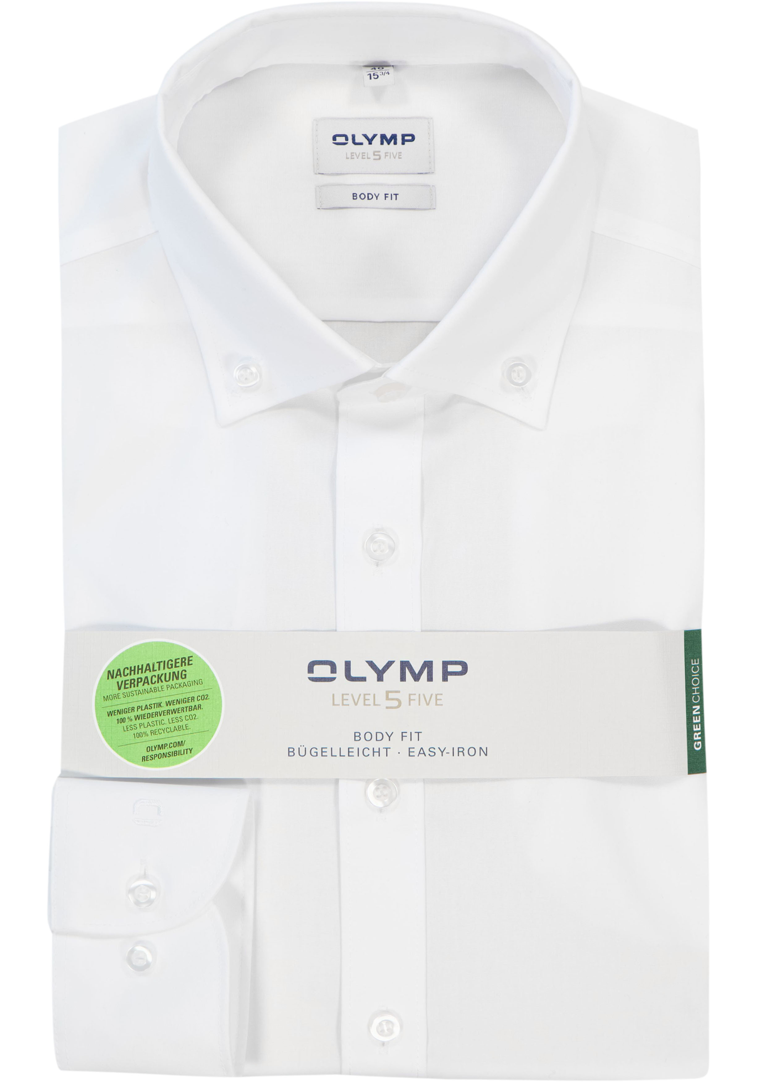 OLYMP Level 5 body fit overhemd, wit met button-down kraag
