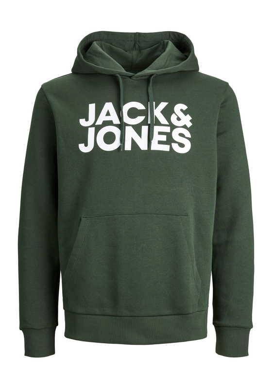 JACK & JONES Corp logo sweat hood regular fit, heren hoodie katoenmengsel met capuchon, groen grote print JACK & JONES Corp logo sweat hood regular fit, heren hoodie katoenmengsel met capuchon, groen grote print