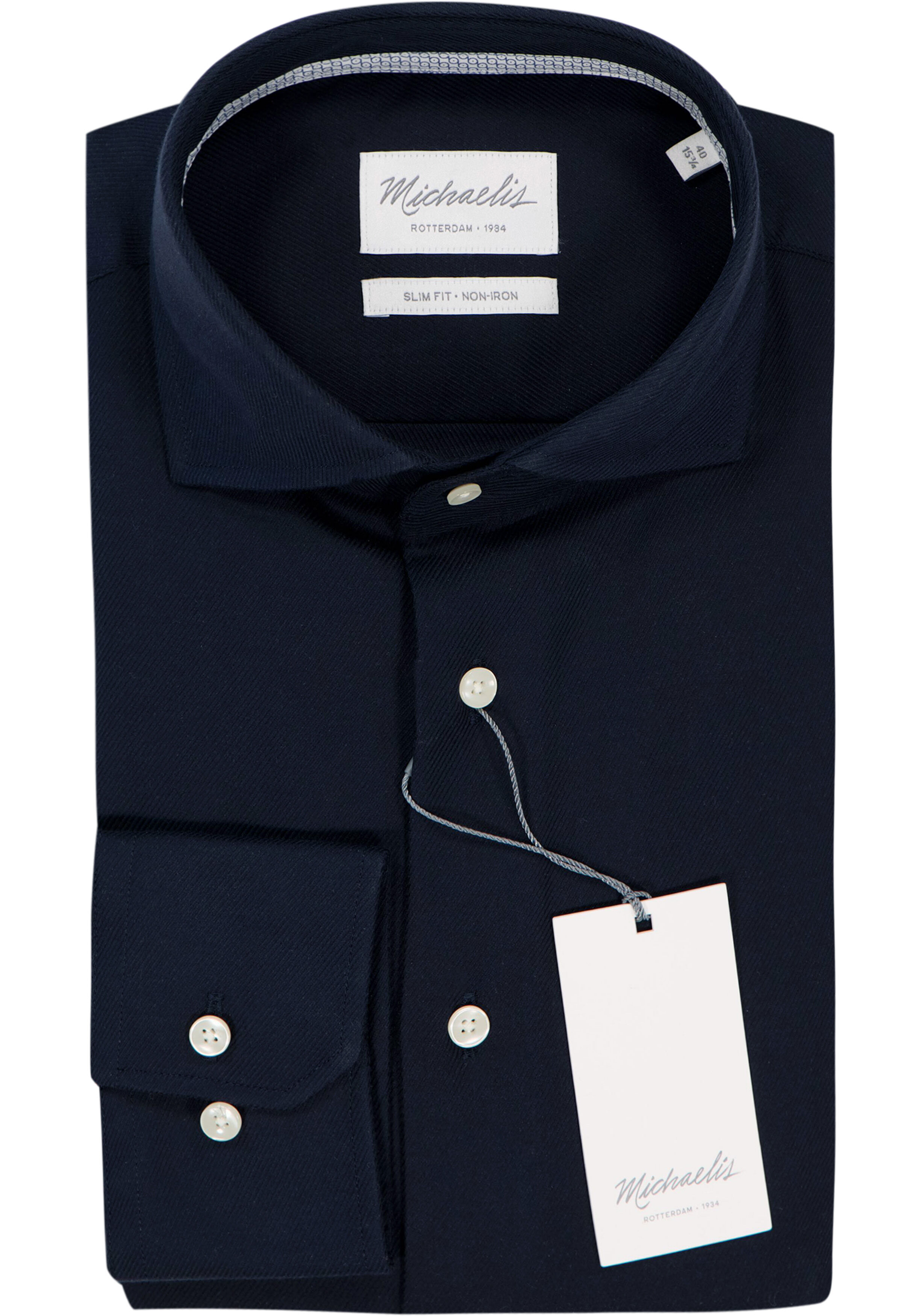 Michaelis slim fit heren overhemd, twill, donkerblauw