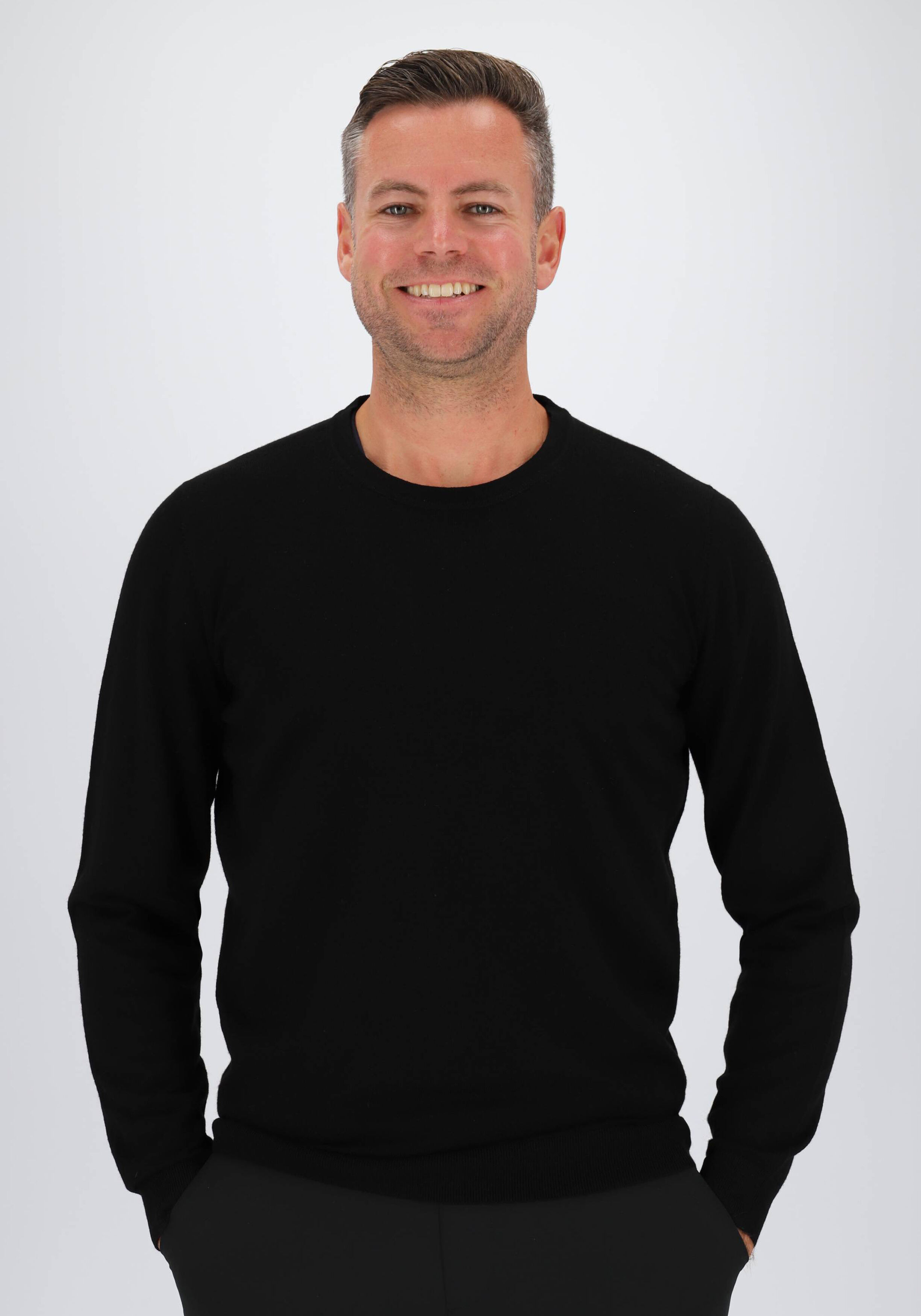 MARVELIS modern fit trui wol, O-hals, zwart