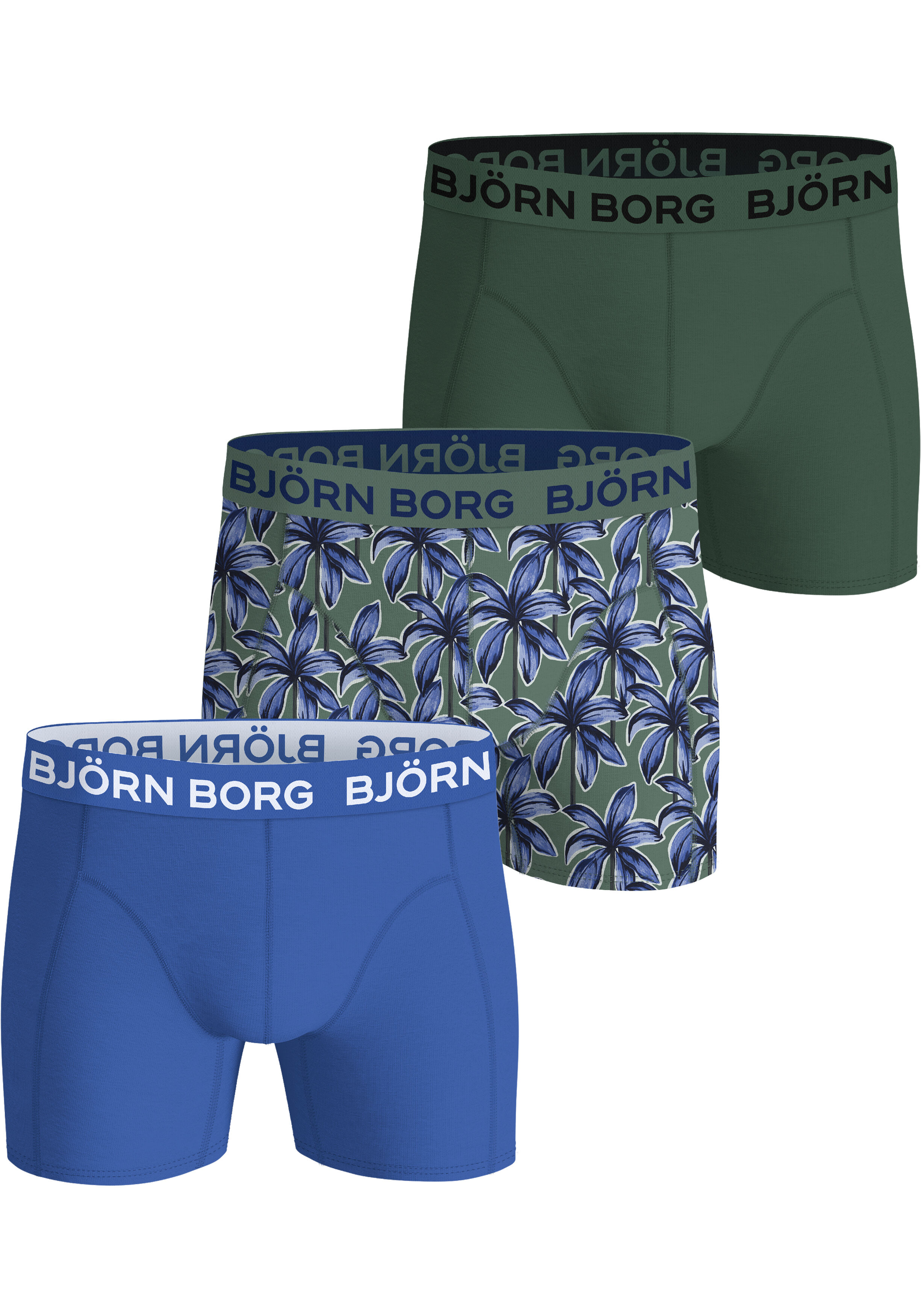 Bjorn Borg Cotton Stretch boxers, heren boxers normale lengte (3-pack), groen, print, blauw