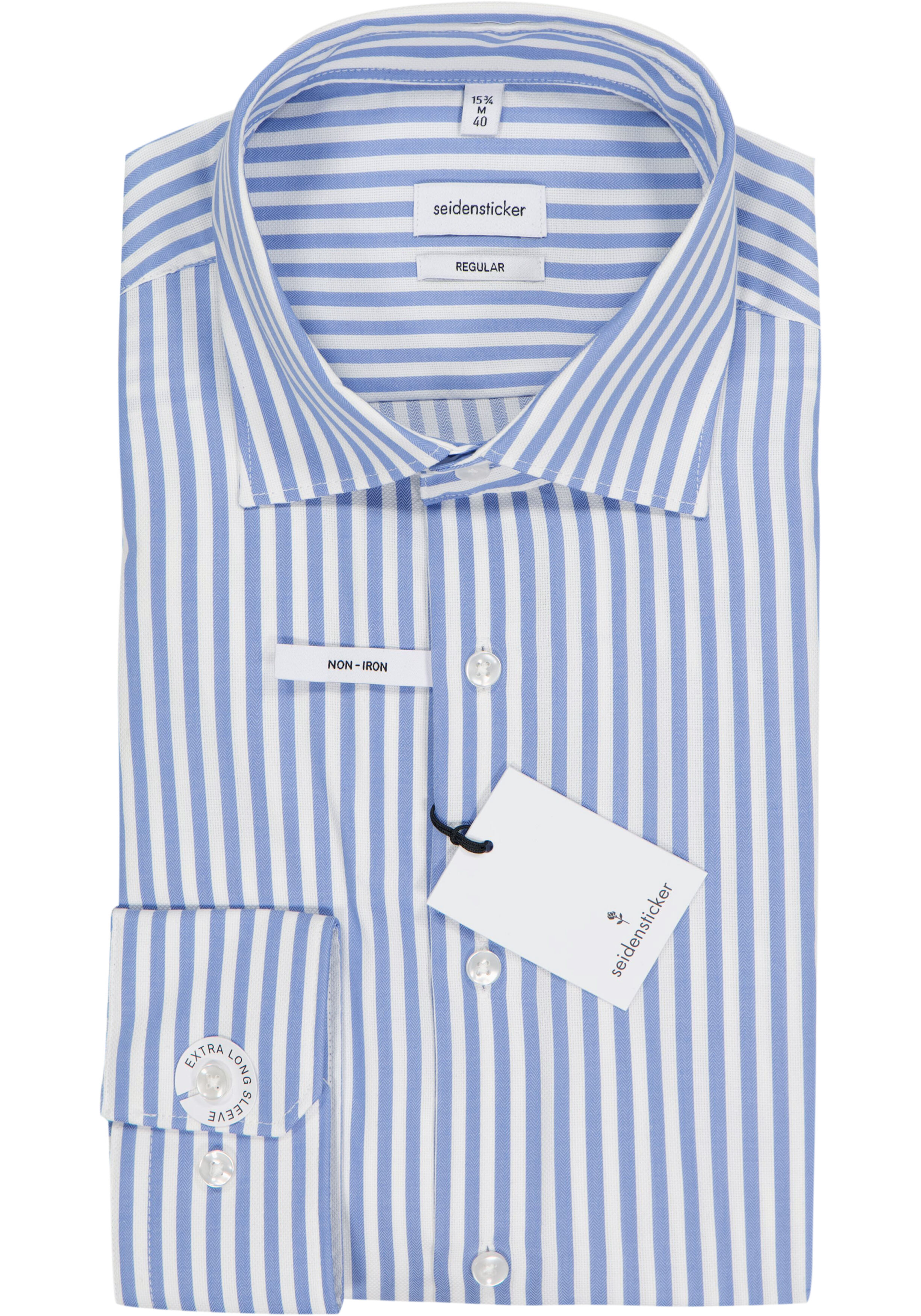 Seidensticker regular fit overhemd, mouwlengte 7, popeline, blauw gestreept