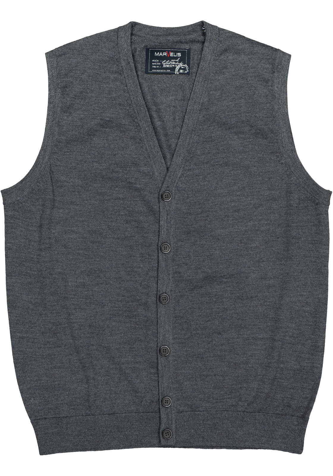 2-4055987815211_Trui_HR MARVELIS heren vest mouwloos, wol, V-hals, antraciet grijs melange