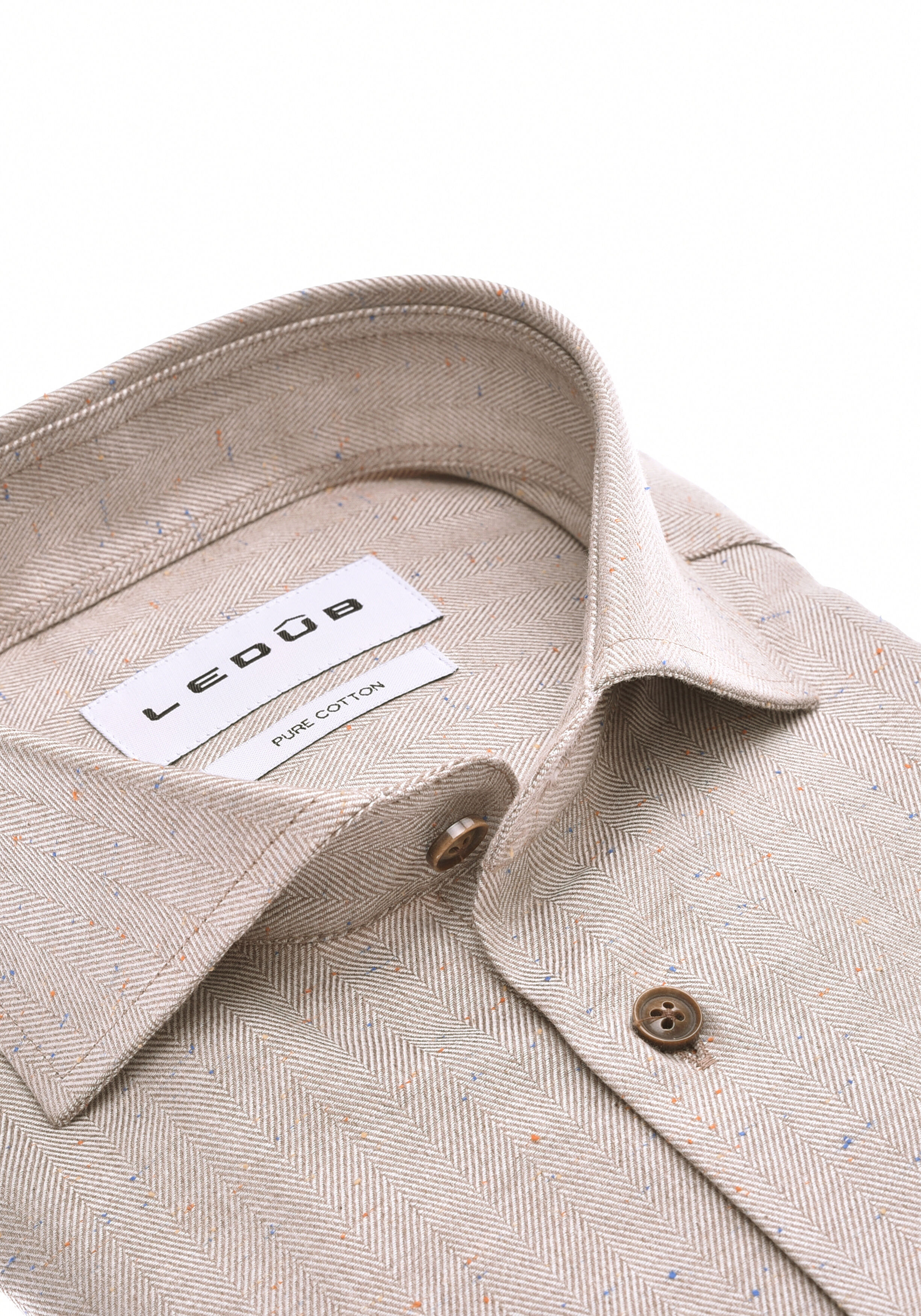 Ledub modern fit overhemd, flanel, lichtbruin