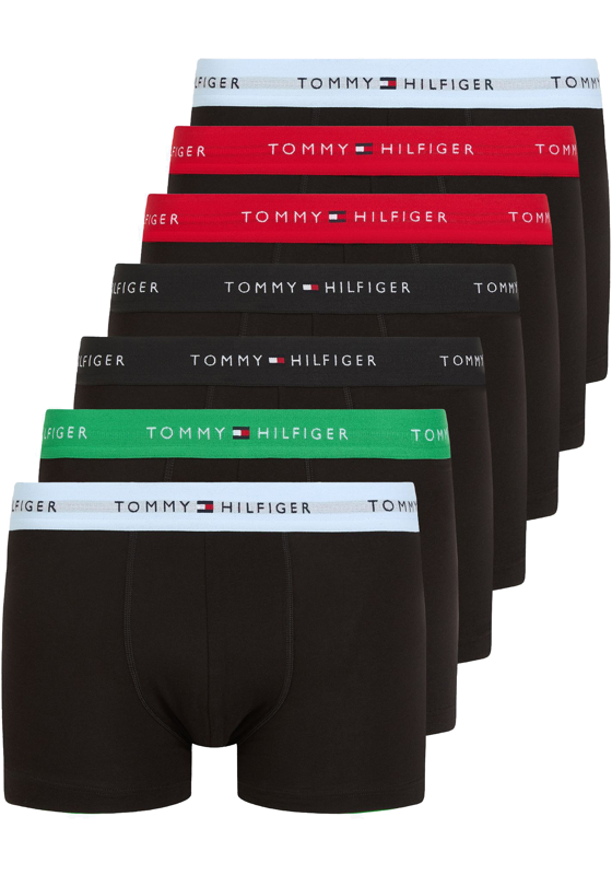Tommy Hilfiger trunks (7-pack), heren boxers normale lengte, zwart met gekleurde tailleband Tommy Hilfiger trunks (7-pack), heren boxers normale lengte, zwart met gekleurde tailleband