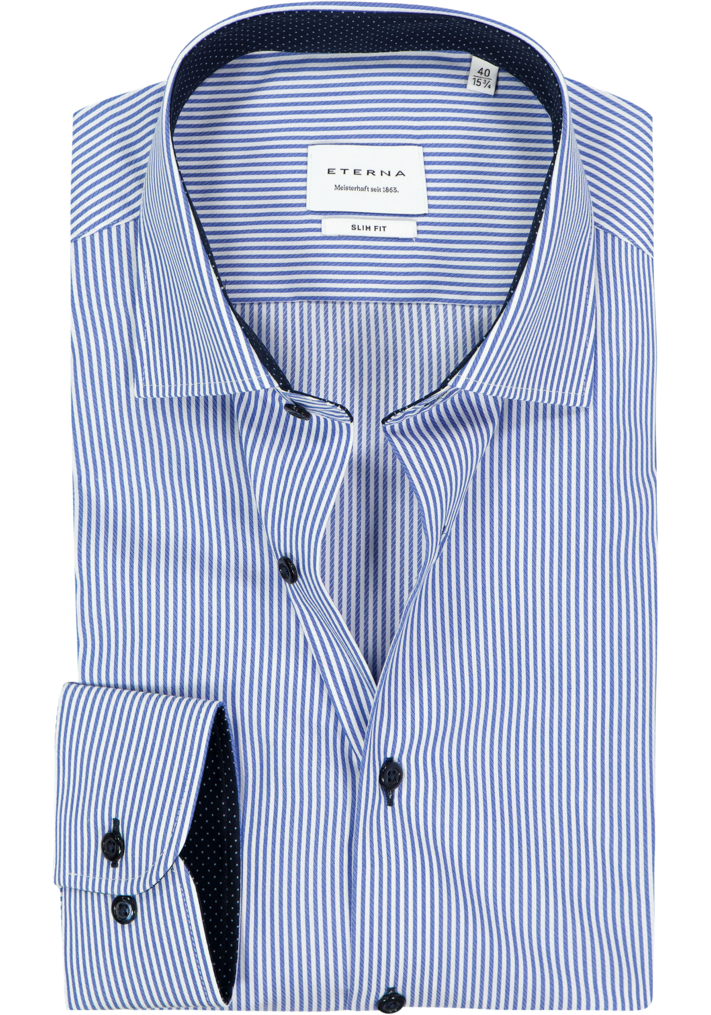 ETERNA slim fit overhemd, twill heren overhemd, blauw met wit gestreept (blauw contrast)