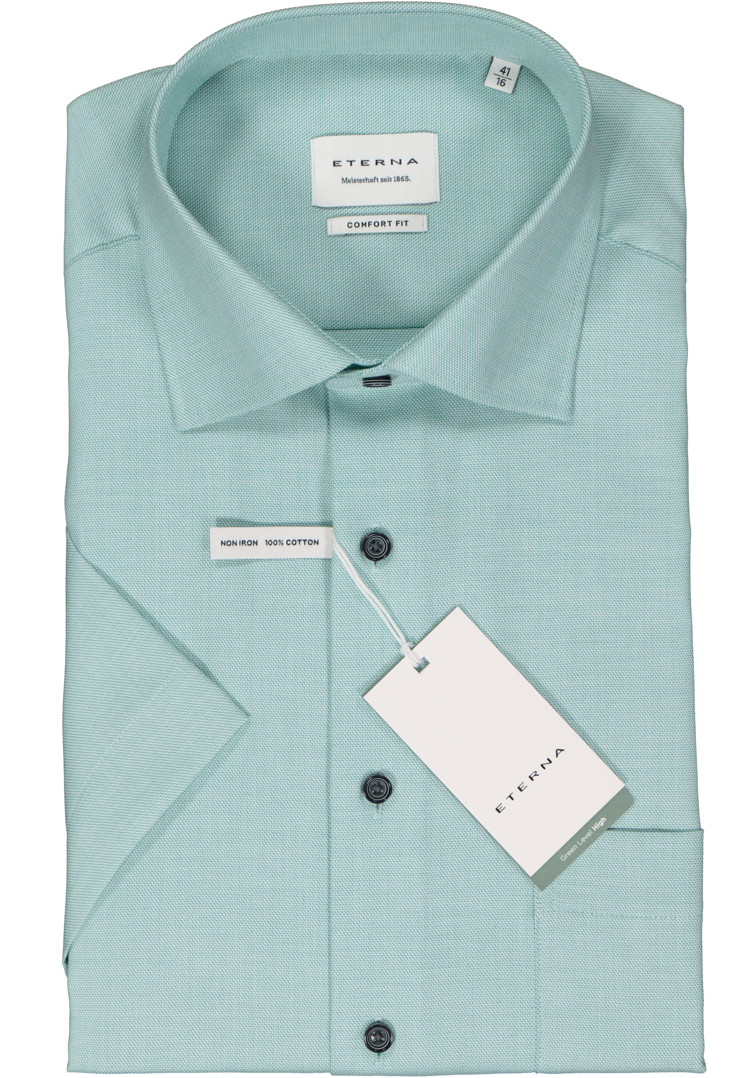 ETERNA comfort fit overhemd korte mouw, twill, groen
