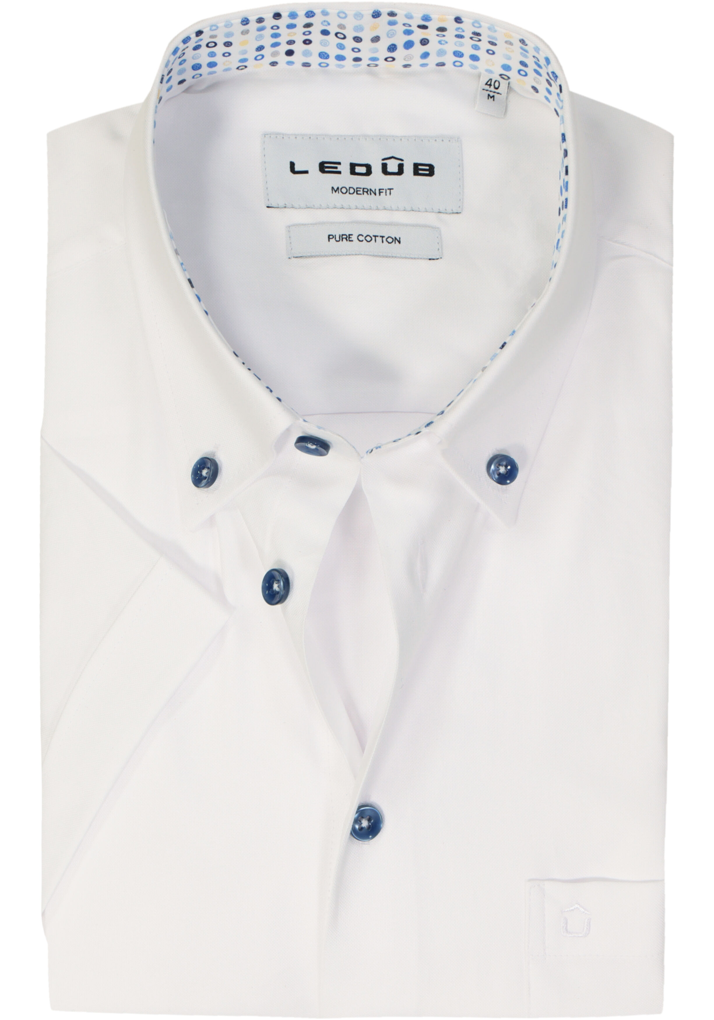 Ledub modern fit overhemd, korte mouw, popeline, wit