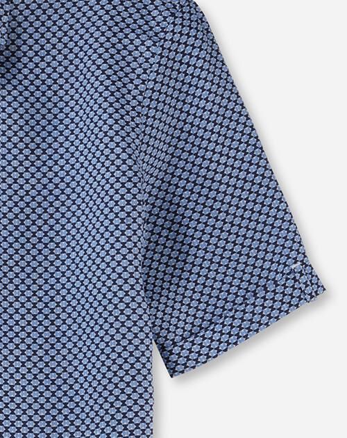 OLYMP Casual modern fit overhemd, korte mouw, structuur, bleu dessin