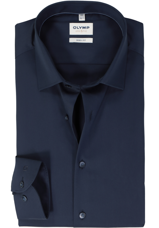 OLYMP Level 5 body fit overhemd, satijnbinding, donkerblauw OLYMP Level 5 body fit overhemd, satijnbinding, donkerblauw