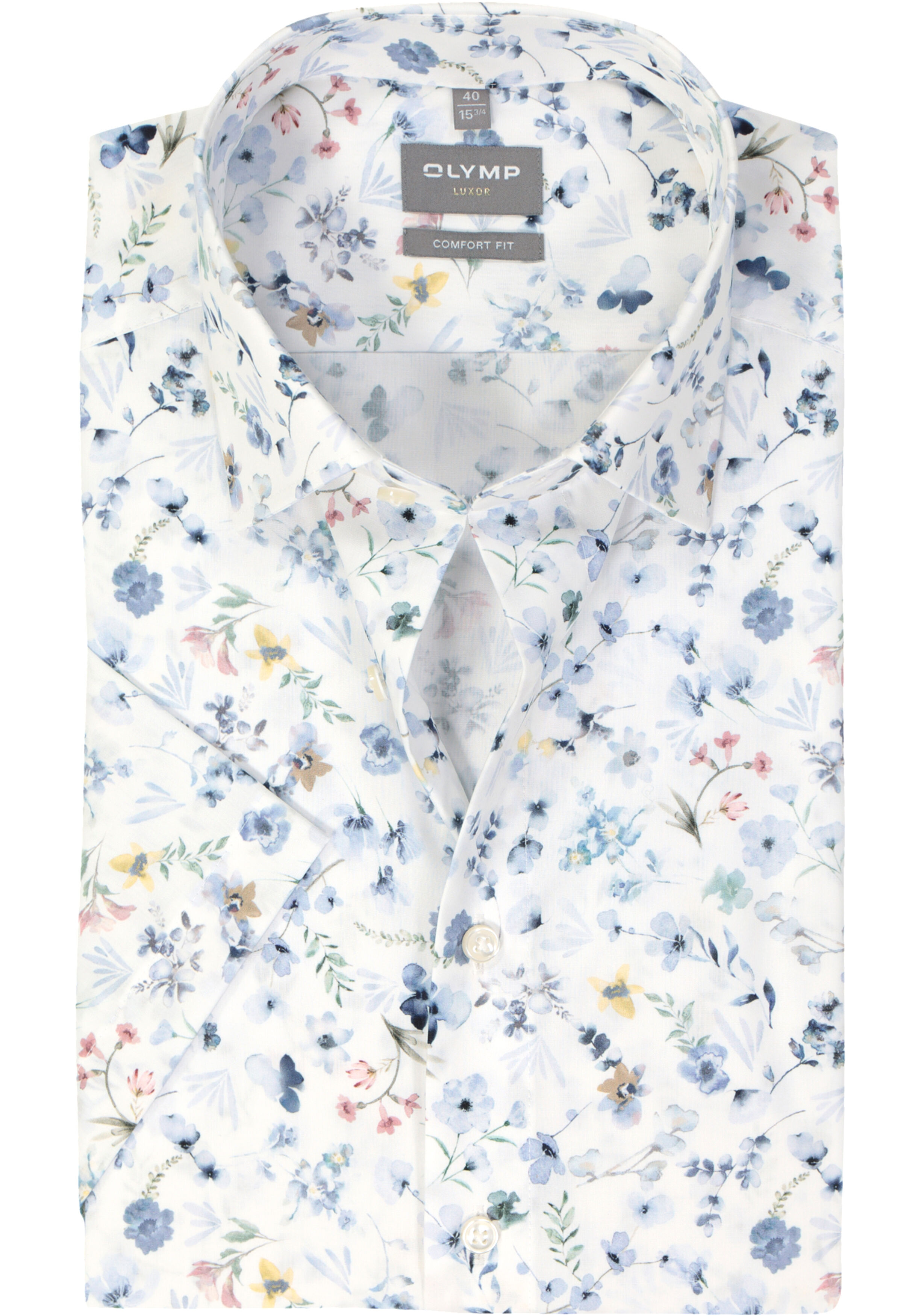 OLYMP comfort fit overhemd, korte mouw, popeline, wit dessin
