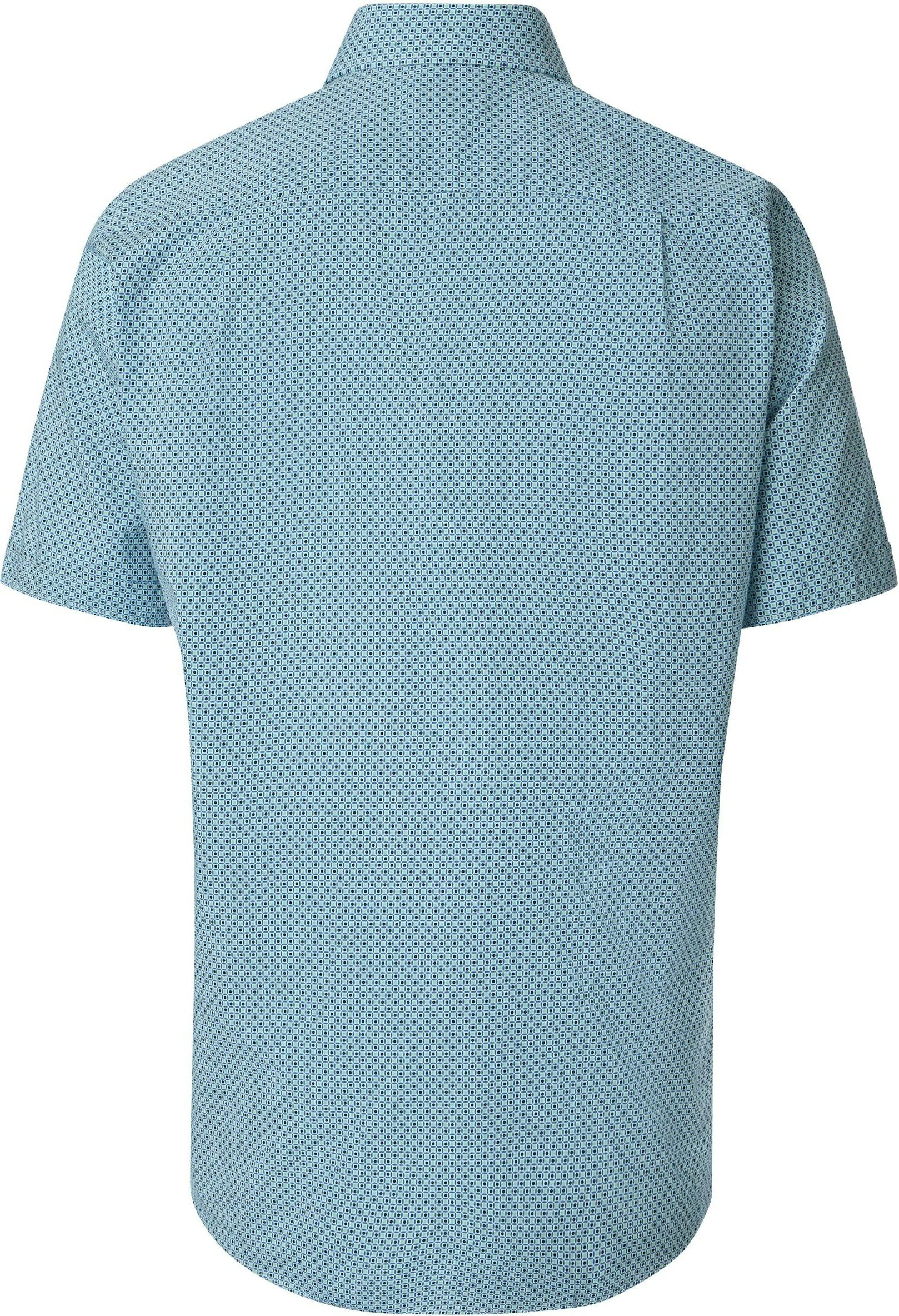 Redmond comfort fit overhemd, korte mouw, popeline, lichtblauw, donkerblauw, groen dessin