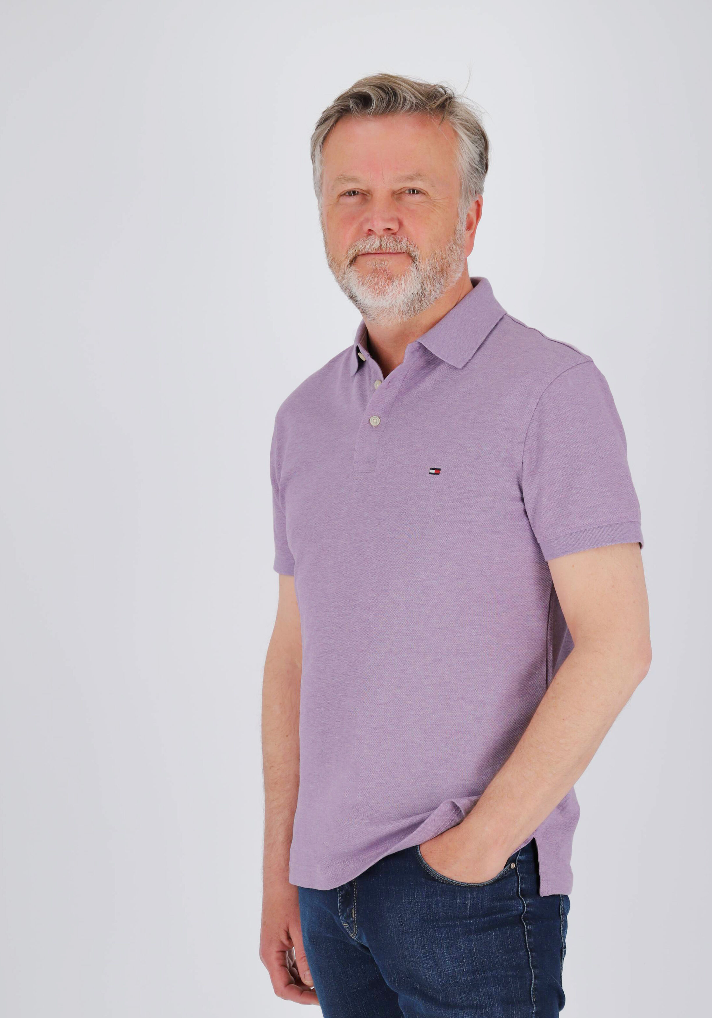 Tommy Hilfiger 1985 Slim Polo, heren poloshirt, lila melange