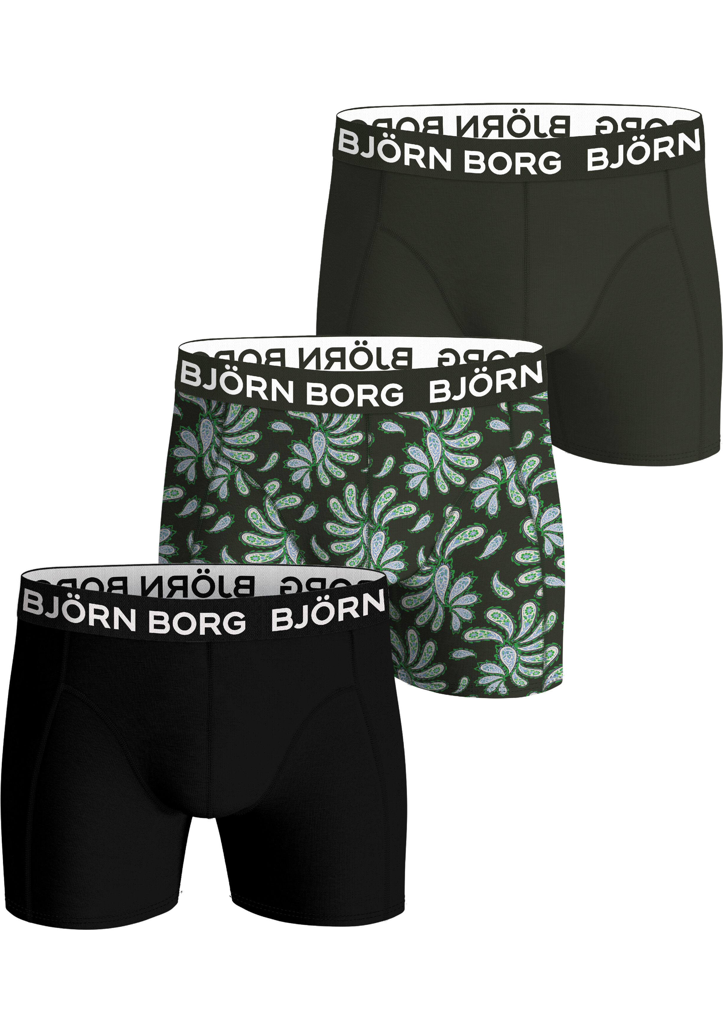 Bjorn Borg Bamboo Cotton Blend boxers, heren boxers normale lengte (3-pack), grijs, print, zwart
