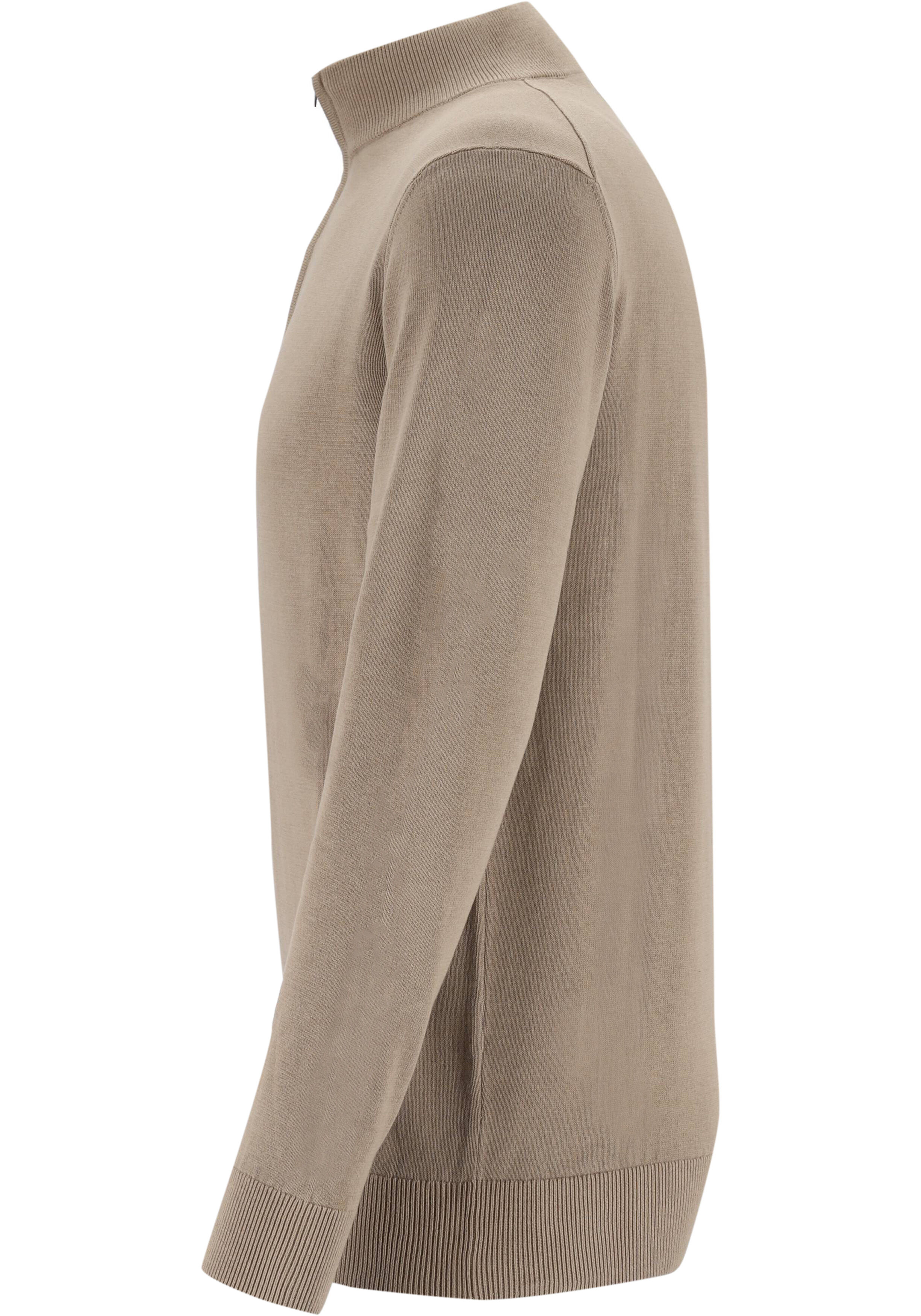 Michaelis heren trui katoenmengsel, slim fit trui met korte rits, beige