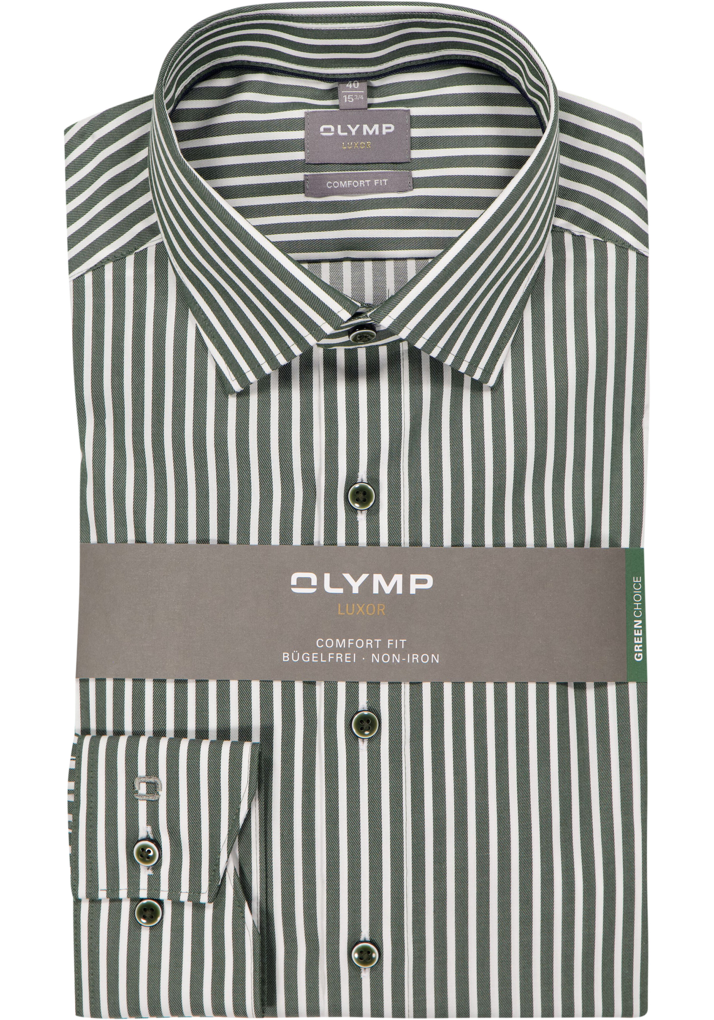 OLYMP Luxor comfort fit overhemd, popeline, grijsgroen met wit gestreept