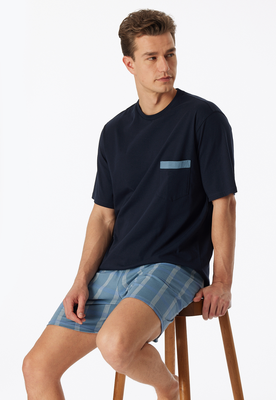 SCHIESSER Comfort Nightwear pyjamaset, heren pyjama short organic cotton ruitjes admiral