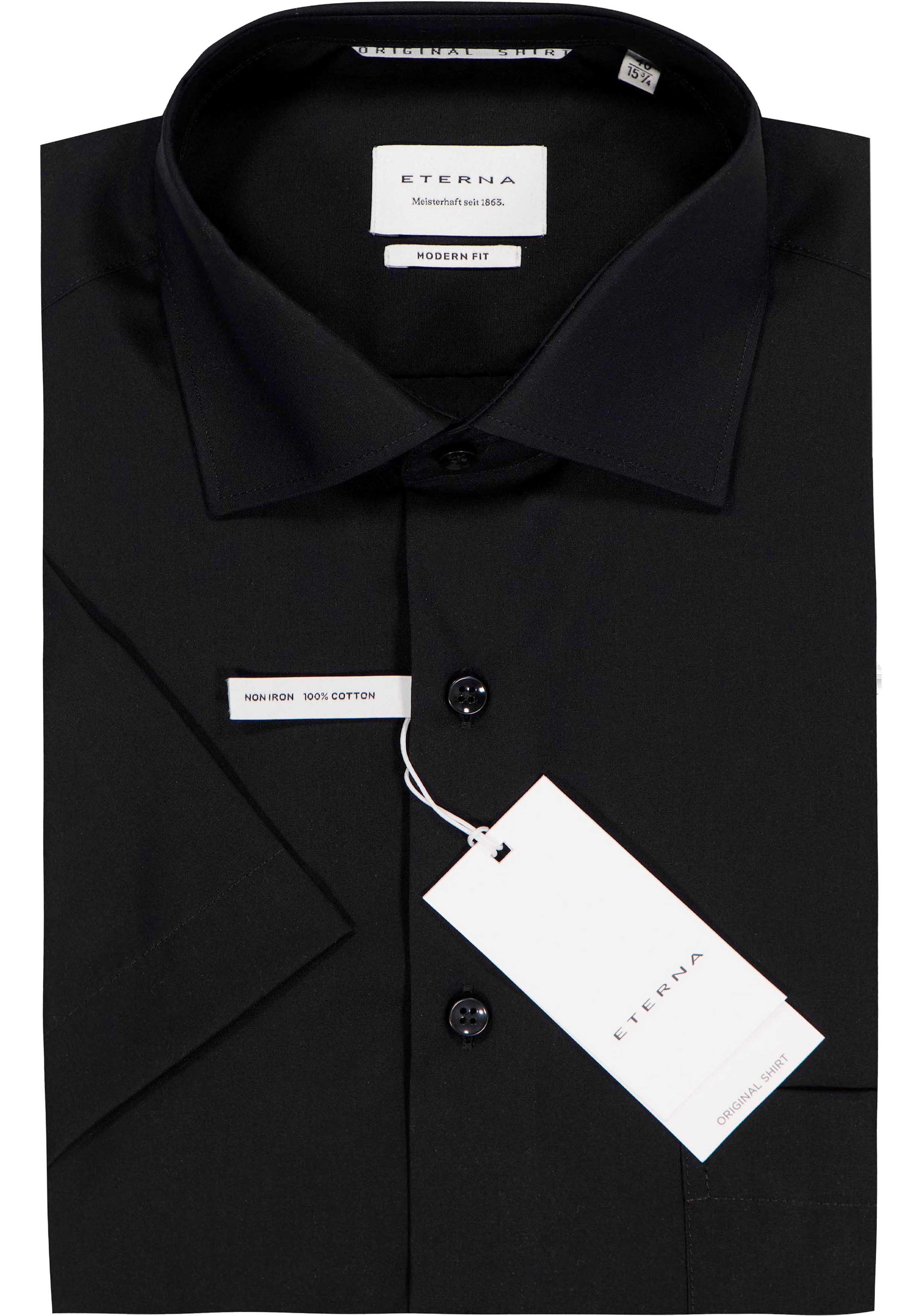 ETERNA modern fit overhemd korte mouw, popeline, zwart