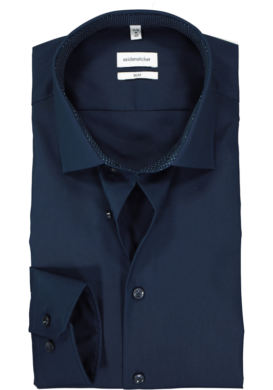 Seidensticker slim fit overhemd, donkerblauw (gestipt contrast) Seidensticker slim fit overhemd, donkerblauw (gestipt contrast)