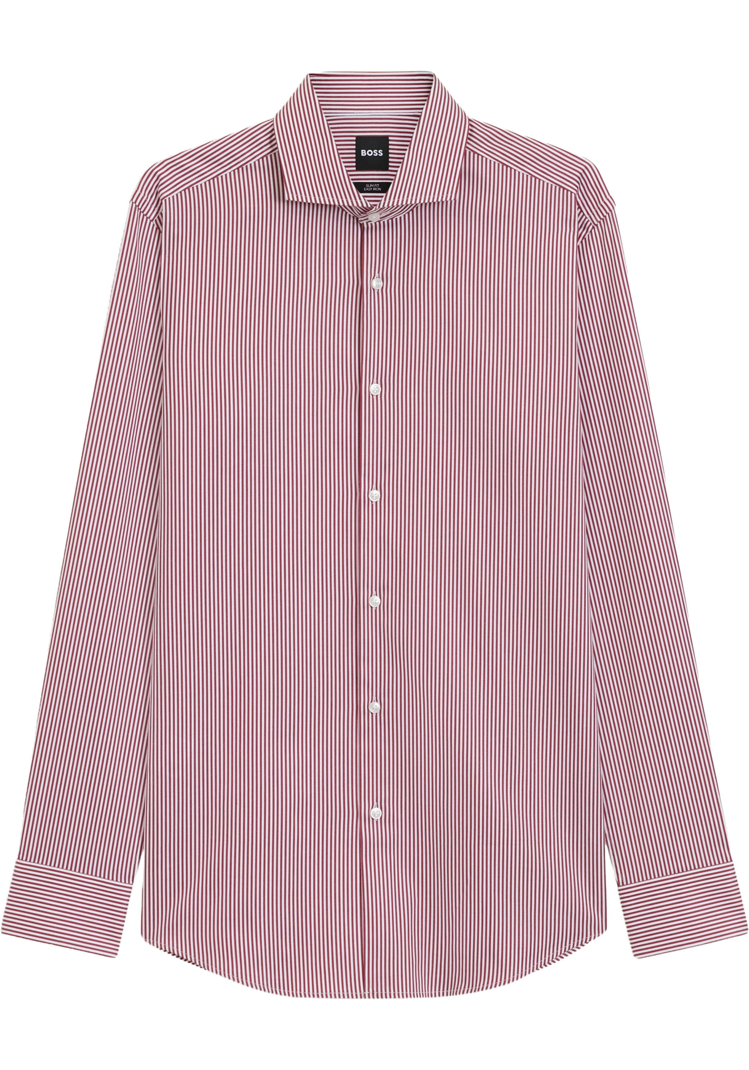BOSS Hank slim fit overhemd, popeline, donkerrood met wit gestreept
