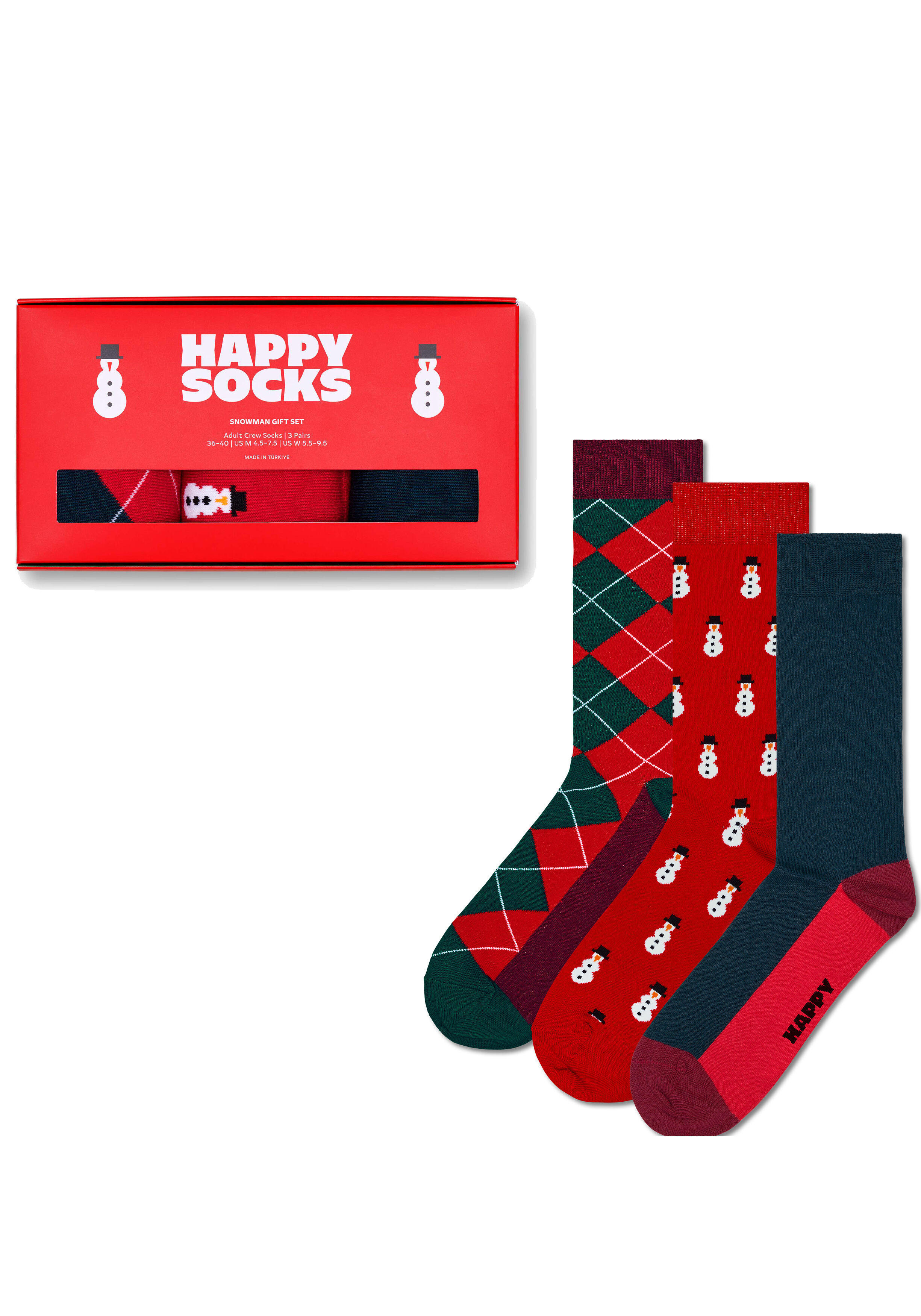 Happy Socks LITE Snowman Gift Set (3-pack), unisex sokken in cadeauverpakking, groen