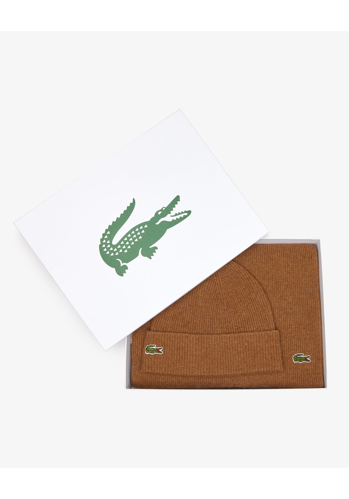Lacoste muts en sjaal wol, unisex gebreide muts en sjaal, beige Lacoste muts en sjaal wol, unisex gebreide muts en sjaal, beige