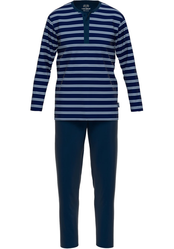 Ceceba heren pyjama O-hals met knoopjes, donkerblauw gestreept Ceceba heren pyjama O-hals met knoopjes, donkerblauw gestreept