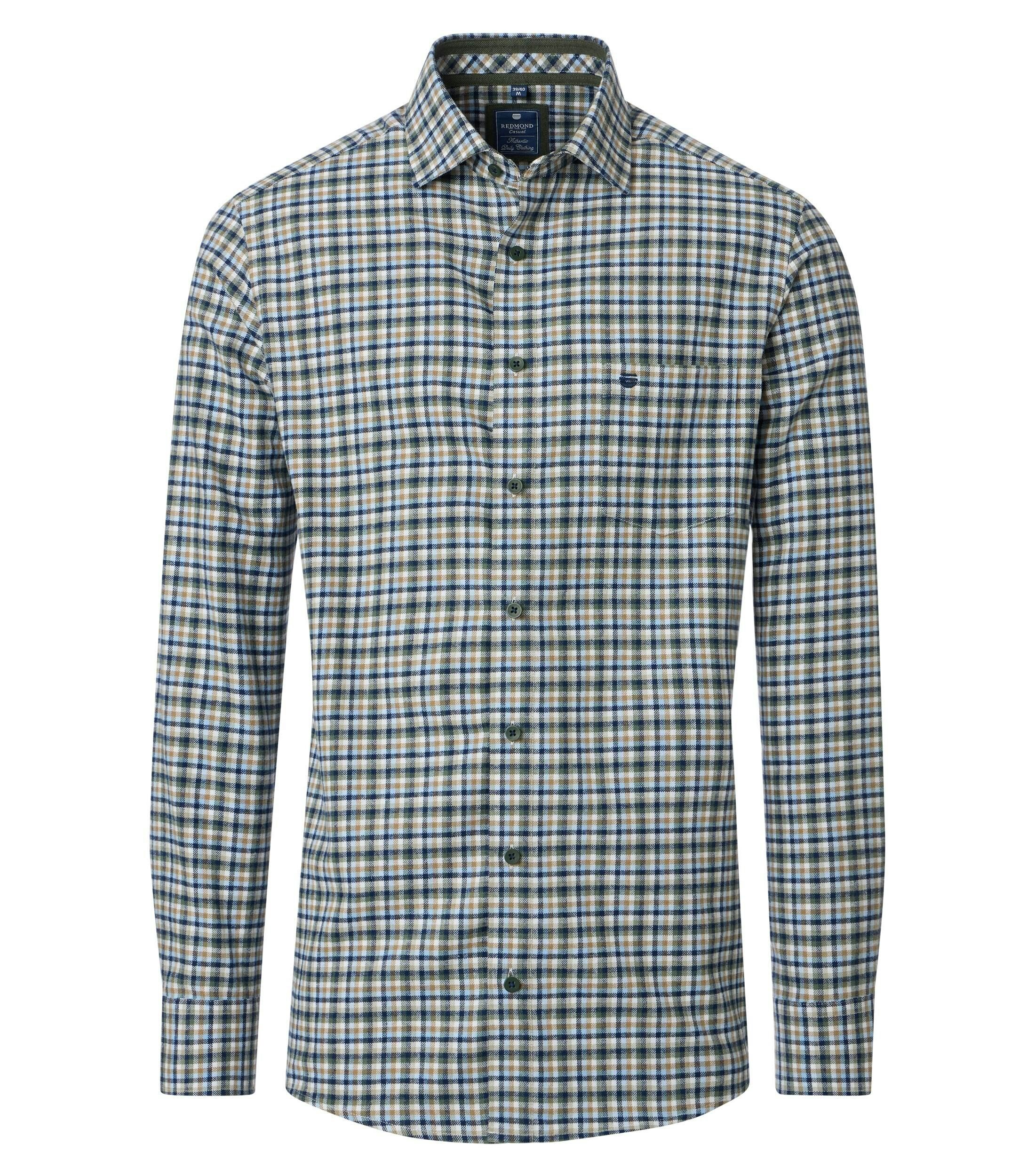Redmond comfort fit overhemd, flanel, groen geruit