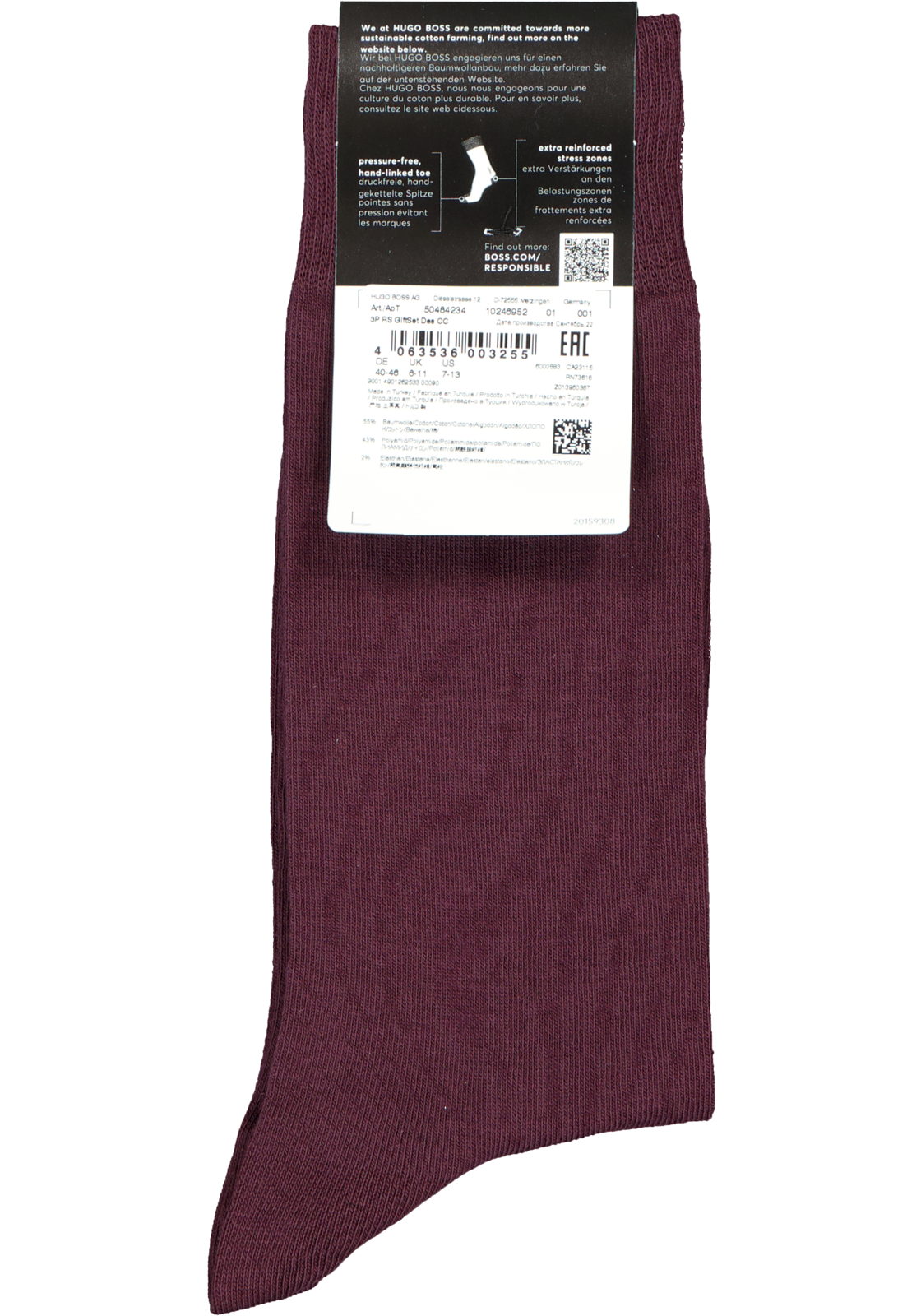 13-4063536003255_hugo_boss_cadeau_sokken_3p_HR HUGO BOSS cadeauset sokken, giftbox met 3 paar heren sokken, zwart, bordeaux en dessin