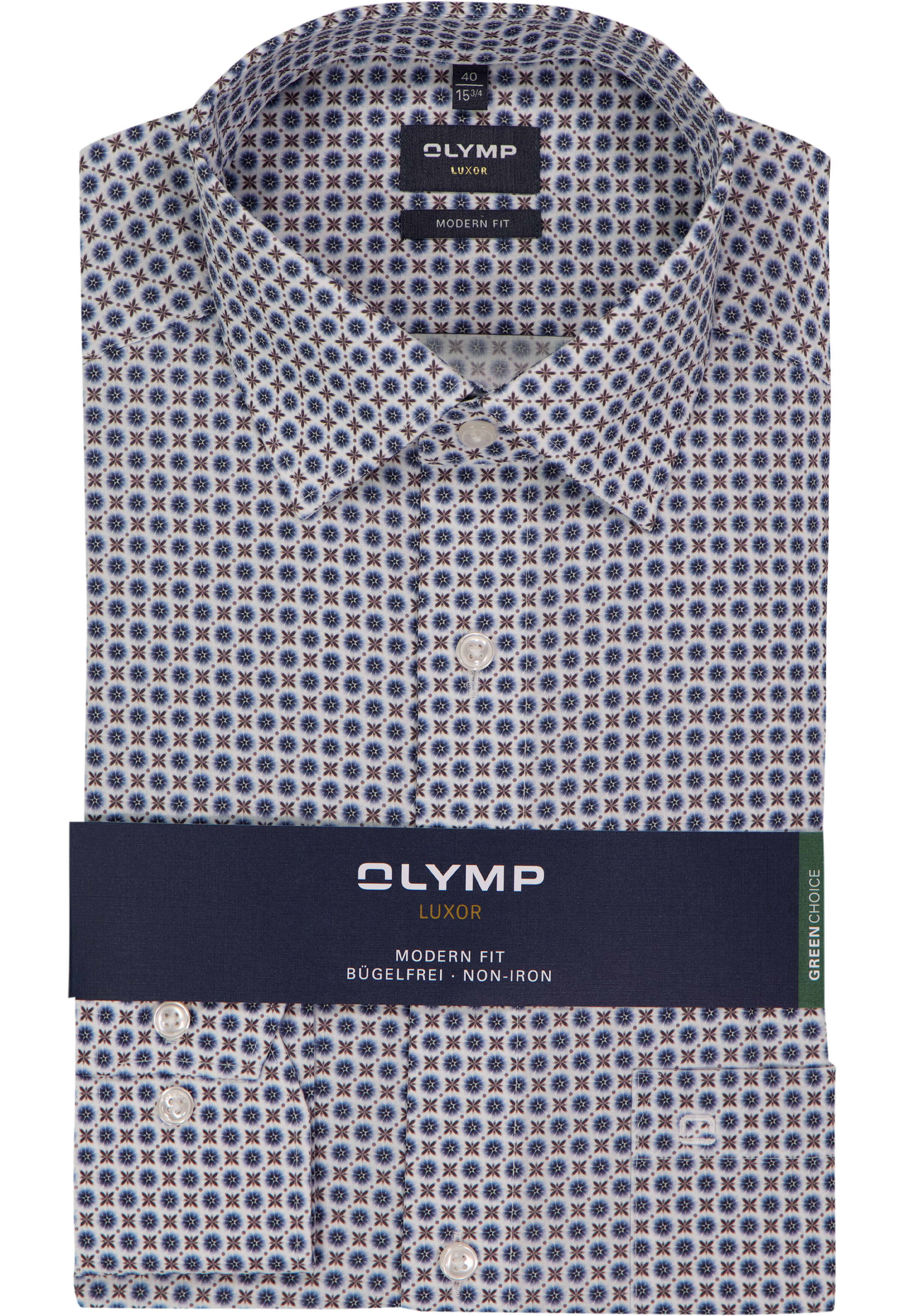 OLYMP Luxor modern fit overhemd, popeline, marine blauw dessin