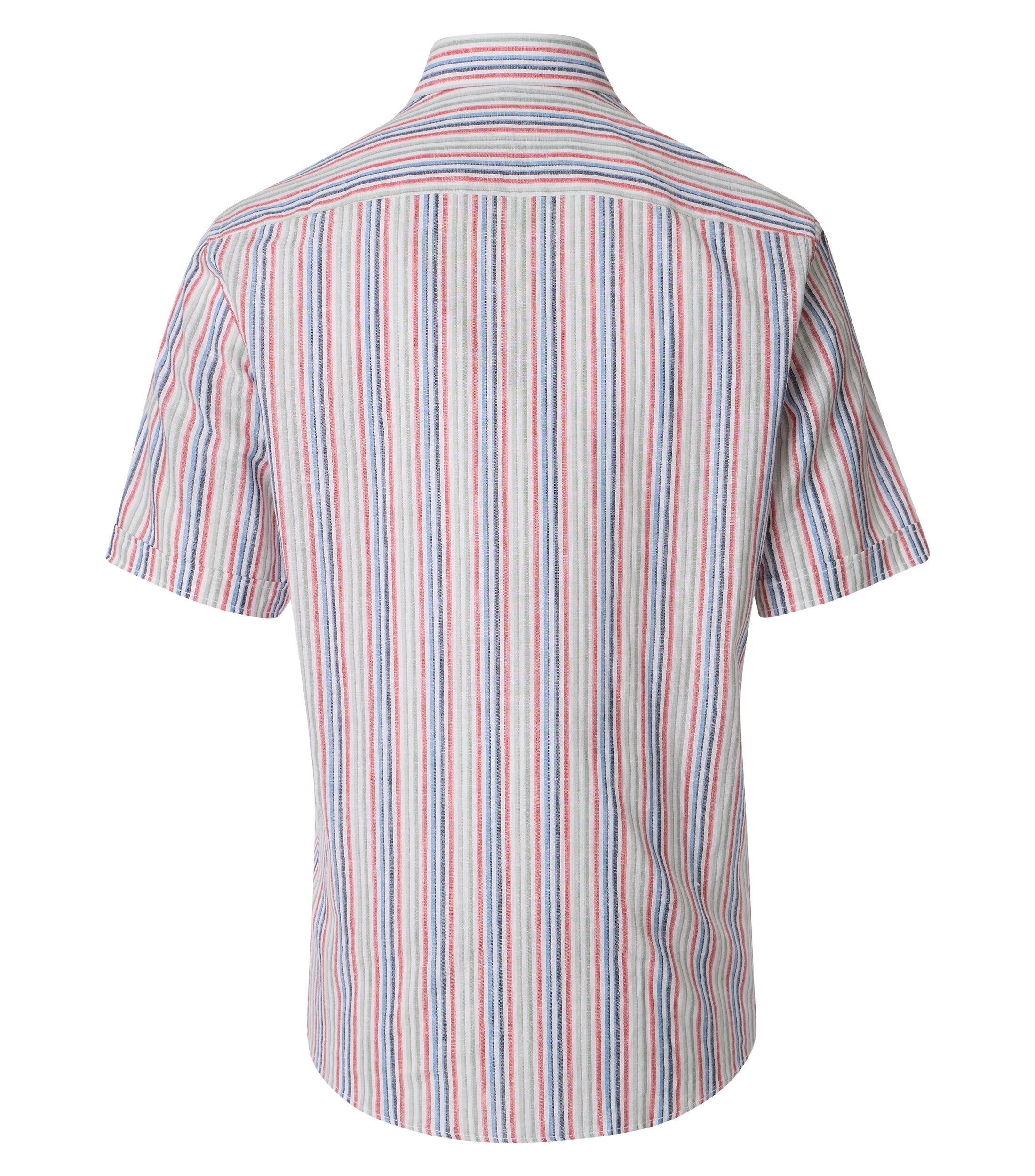 CASA MODA Sport casual fit overhemd, korte mouw, structuur, wit, rood, blauw, groen gestreept