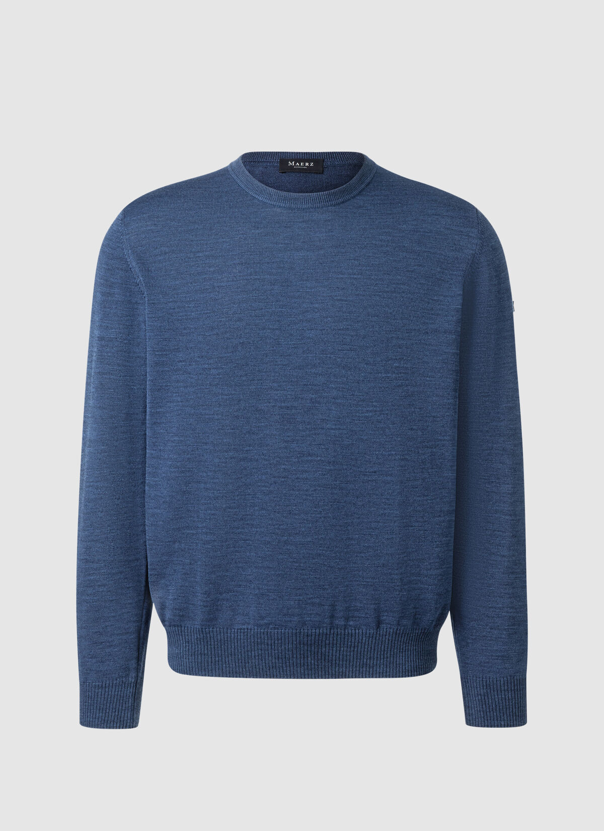 MAERZ Classic Fit heren trui met O-hals wol, middenblauw