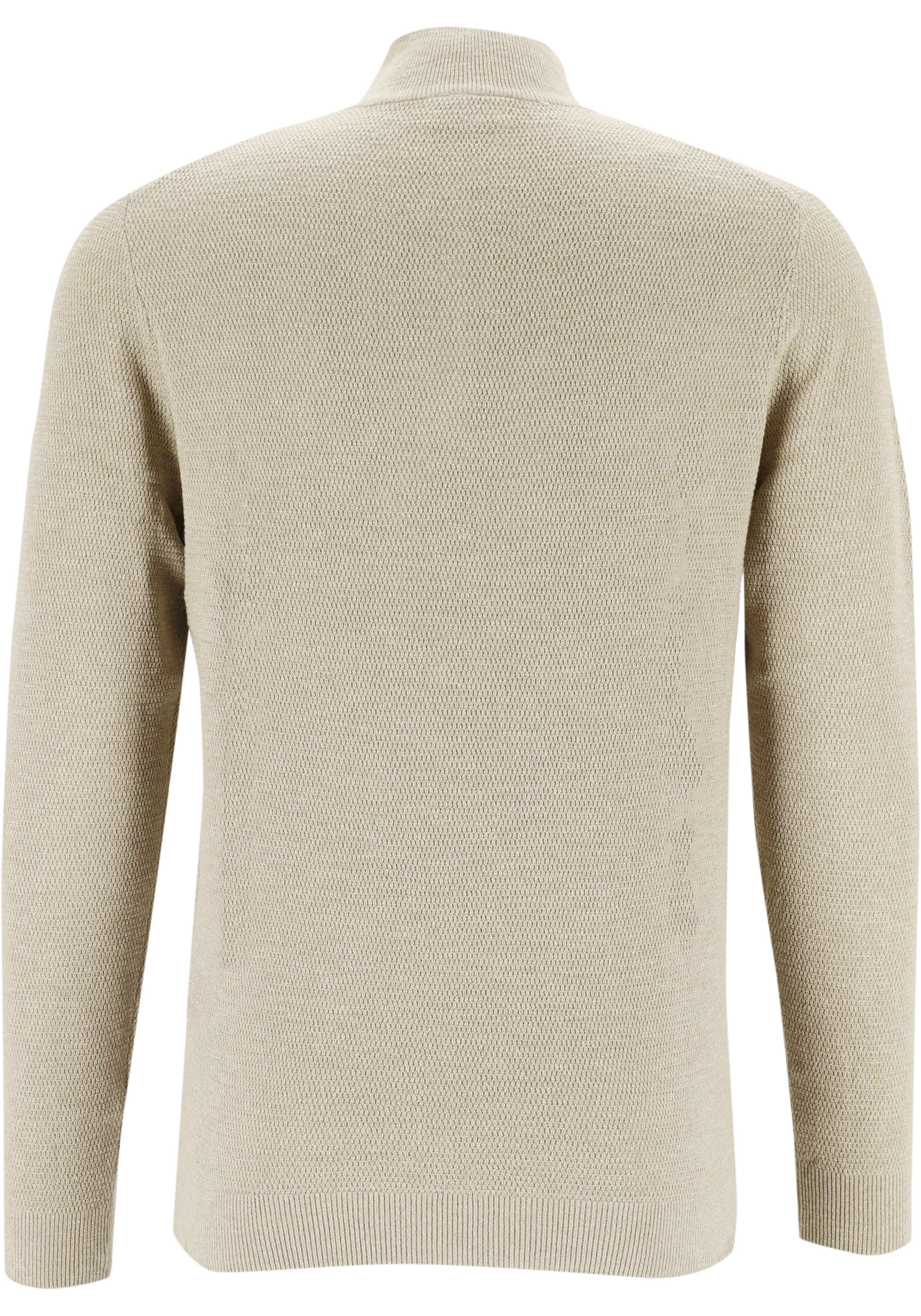 Profuomo heren trui katoen, slim fit trui met korte rits, off white