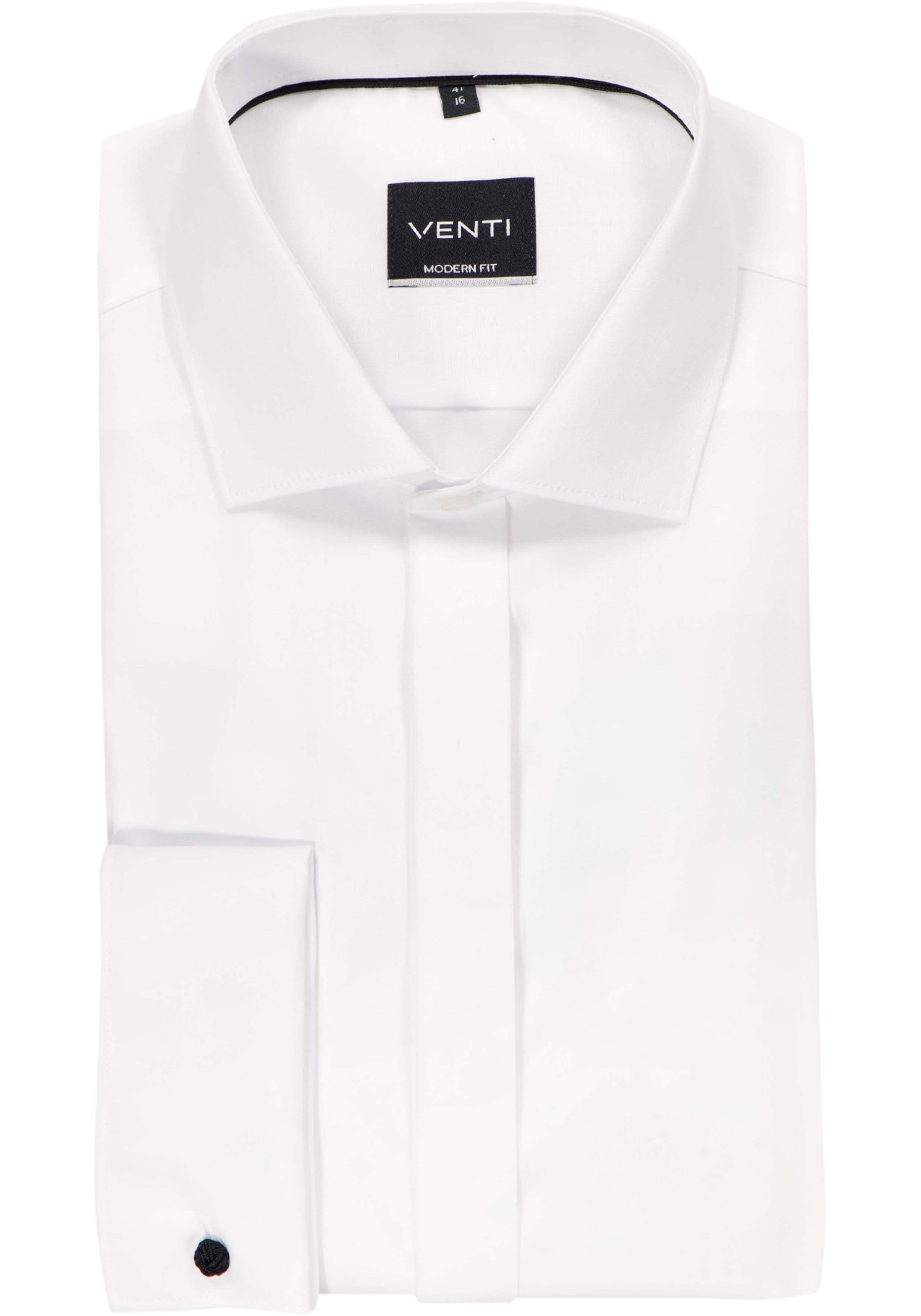 VENTI modern fit smoking overhemd, dubbele manchet en Kent kraag, wit 