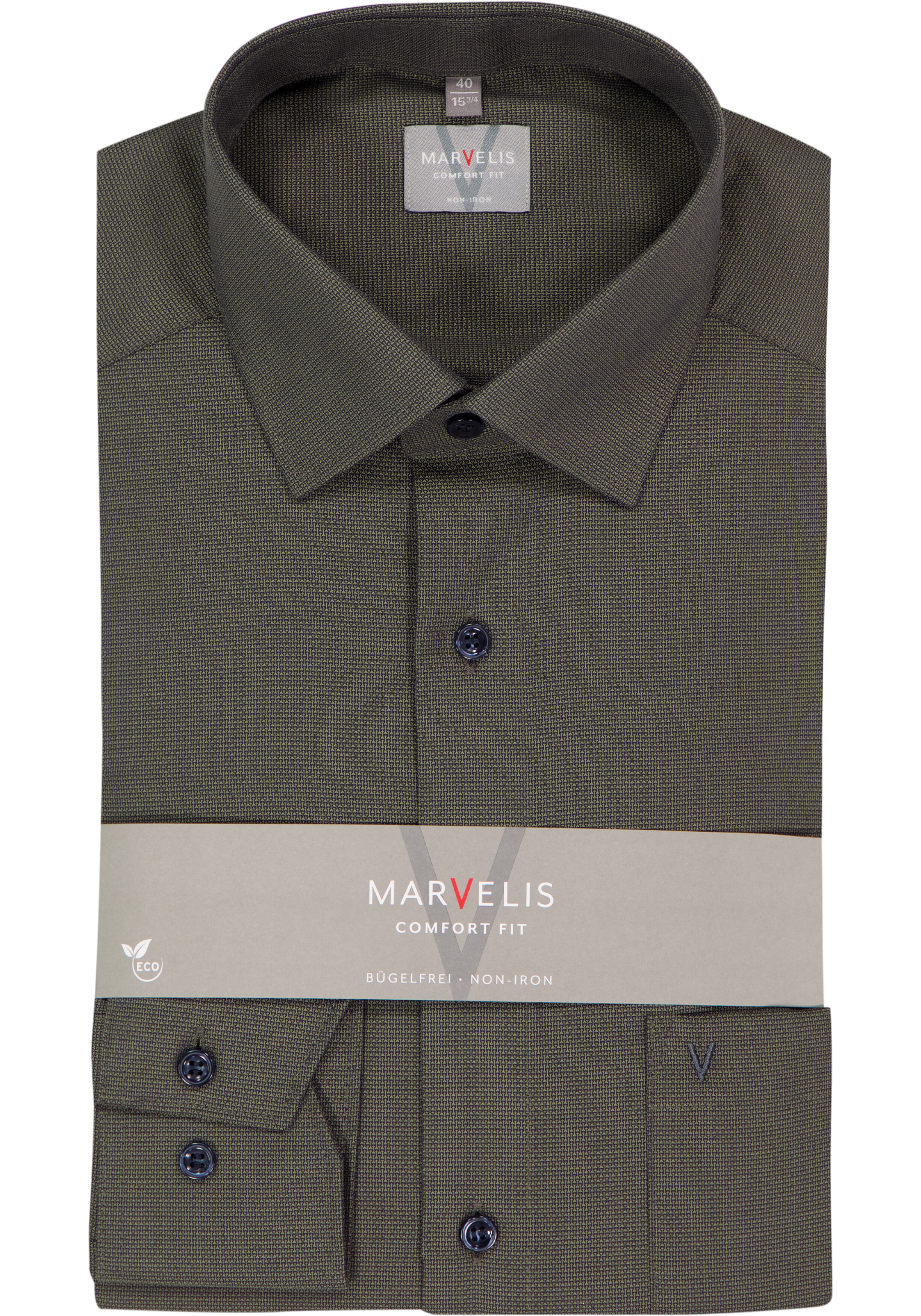 MARVELIS comfort fit overhemd, structuur, olijfgroen