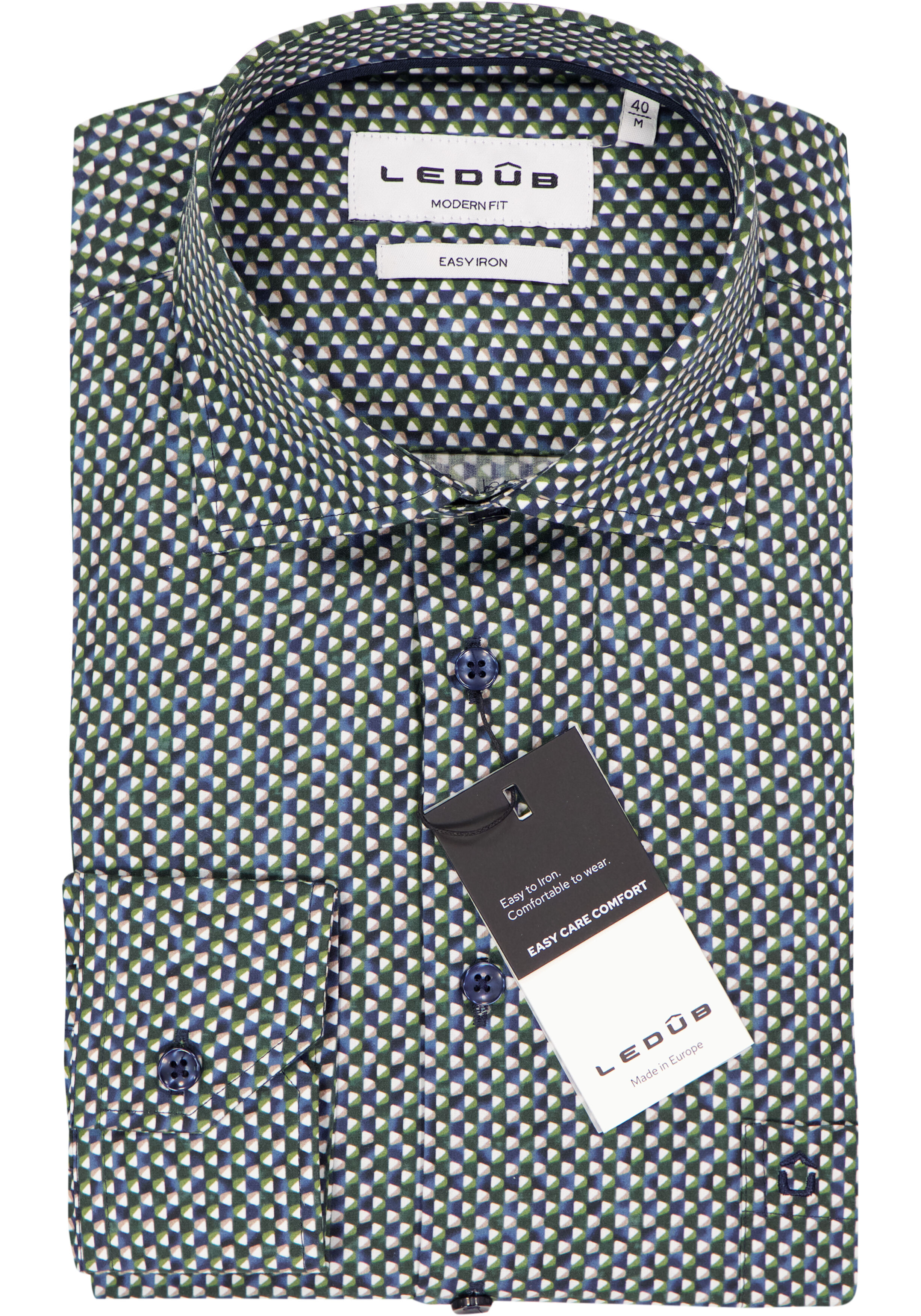 Ledub modern fit overhemd, popeline, donkerblauw dessin