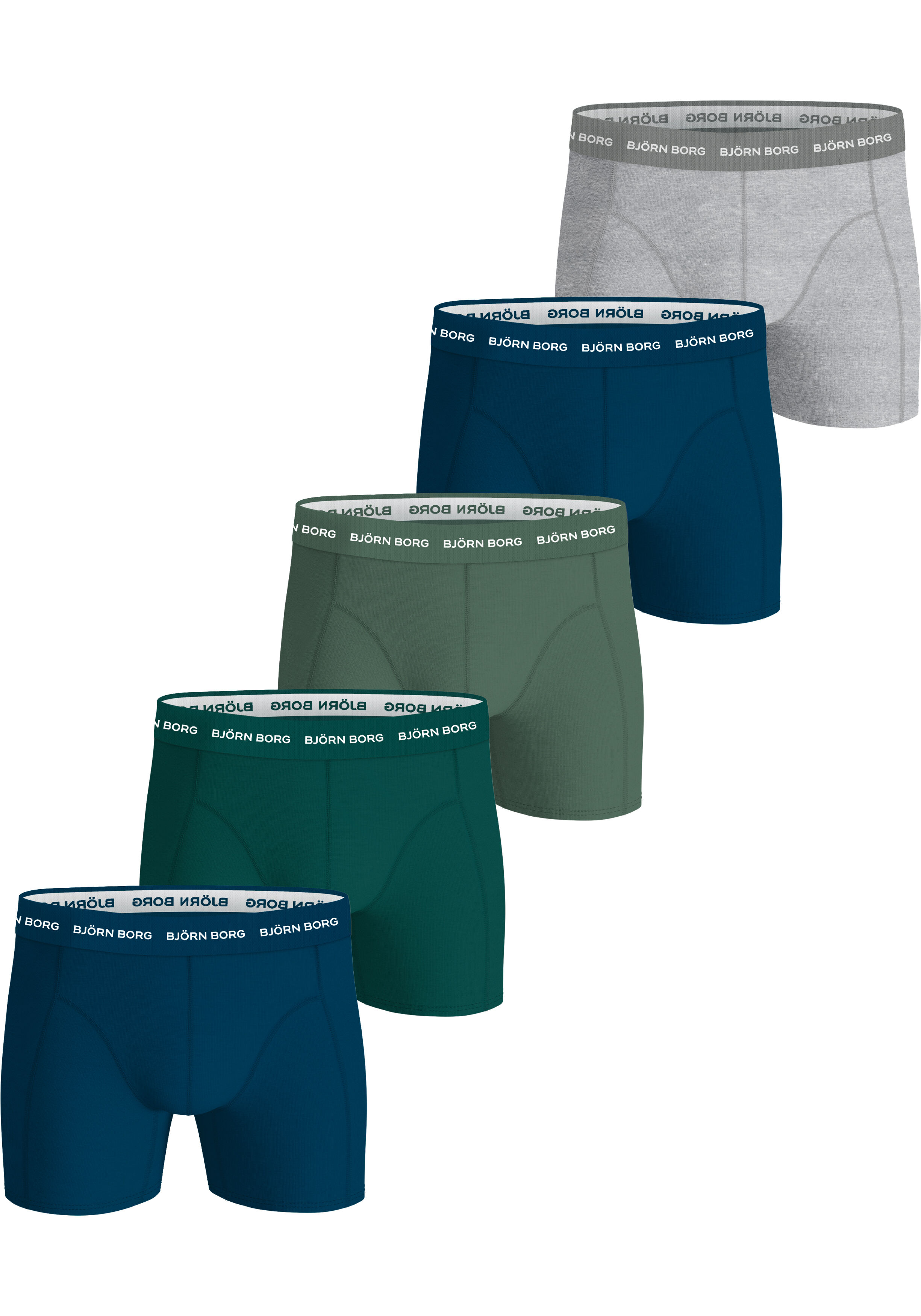 Bjorn Borg Cotton Stretch boxers, heren boxers normale lengte (5-pack), grijs, navy blauw, groen, groen, navy blauw