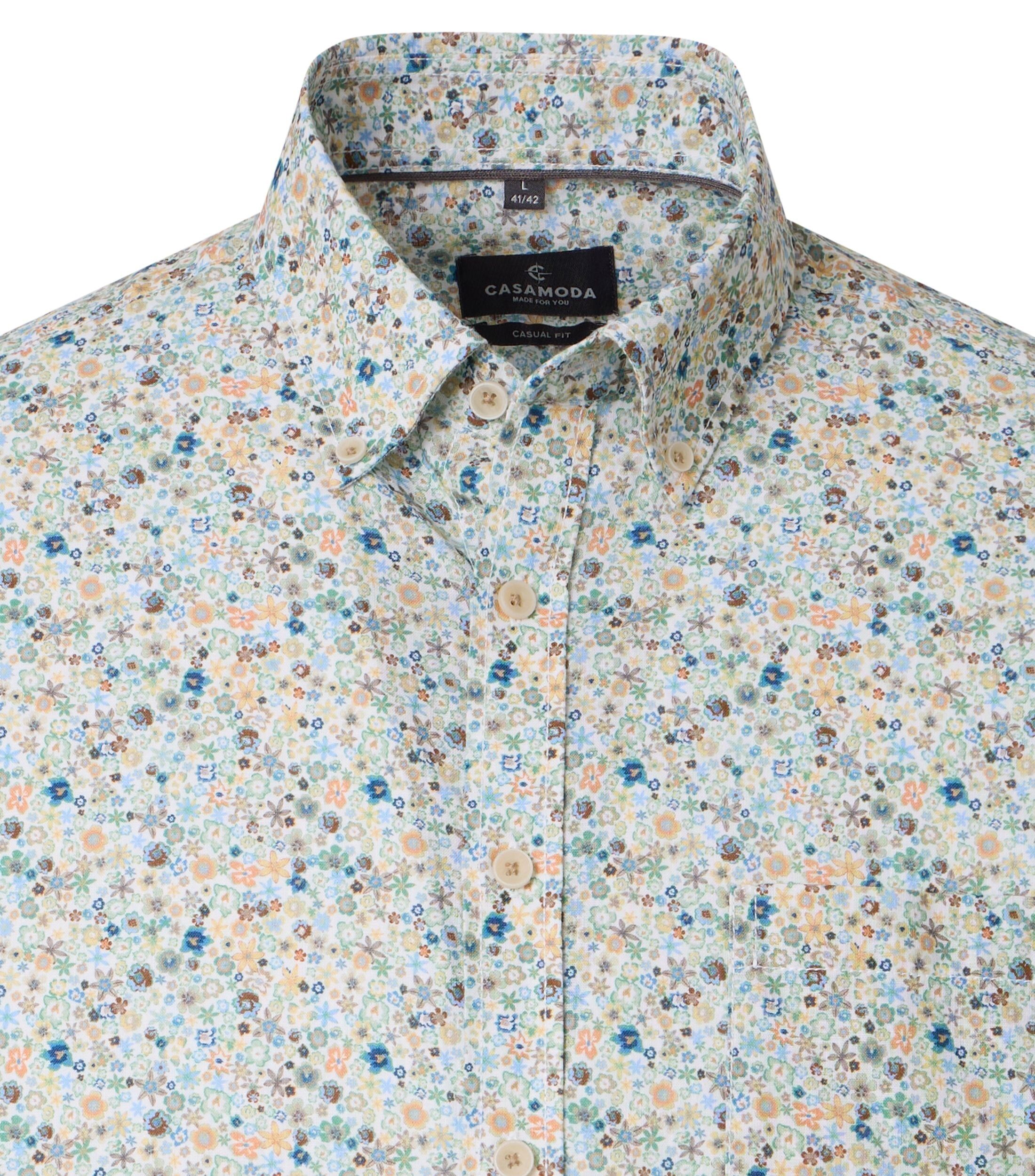 CASA MODA Sport casual fit overhemd, korte mouw, structuur, wit, blauw, groen, oranje dessin
