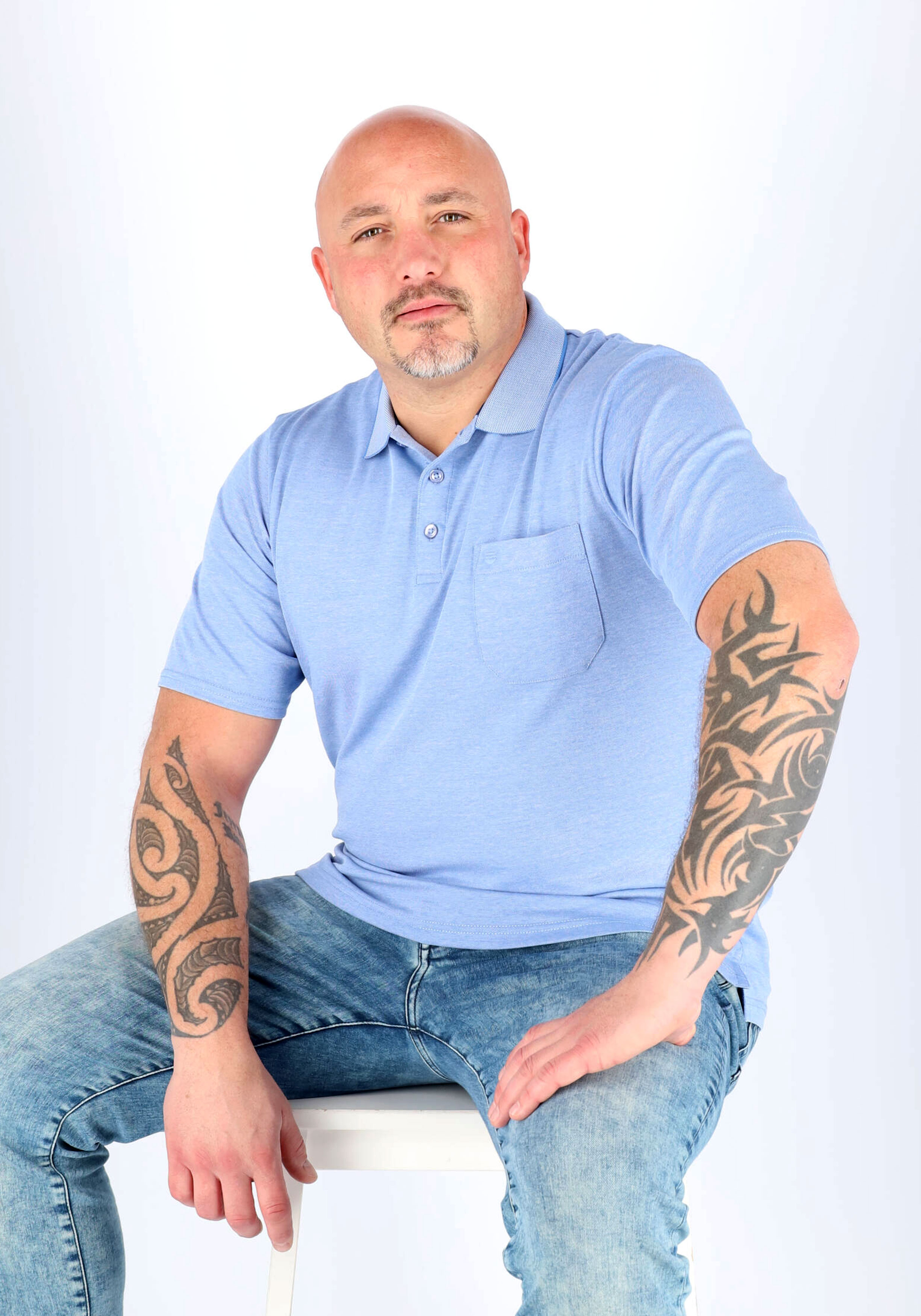 Redmond regular fit poloshirt, midden blauw melange