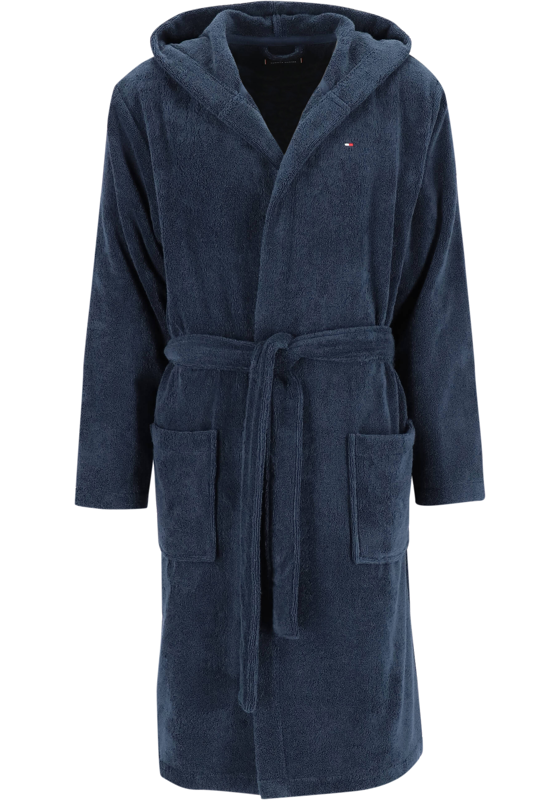 Tommy Hilfiger heren badjas, dik badstof met capuchon, blauw Tommy Hilfiger heren badjas, dik badstof met capuchon, blauw