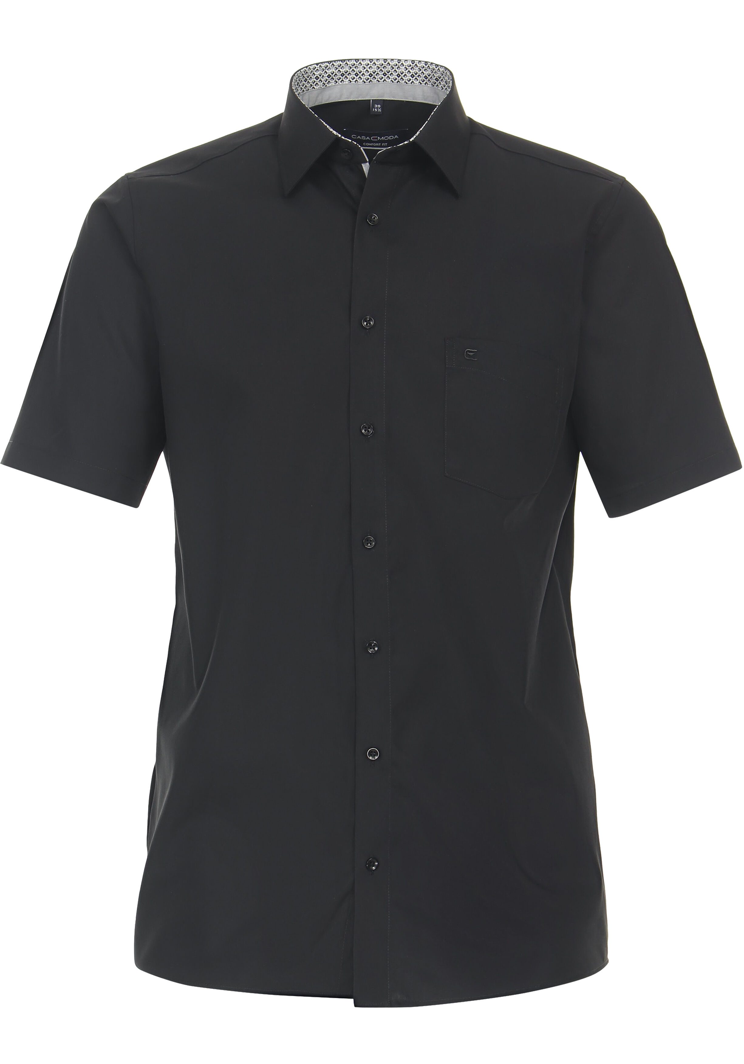 CASA MODA comfort fit overhemd, korte mouw, popeline, zwart