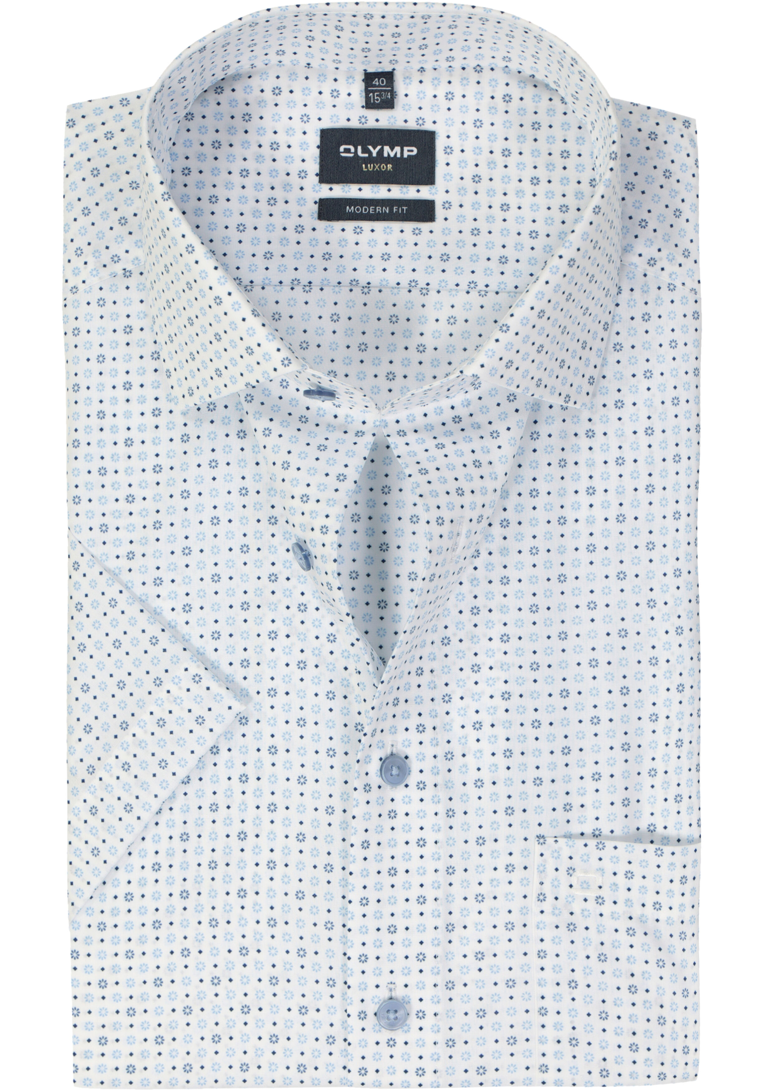 OLYMP modern fit overhemd, korte mouw, popeline, wit dessin