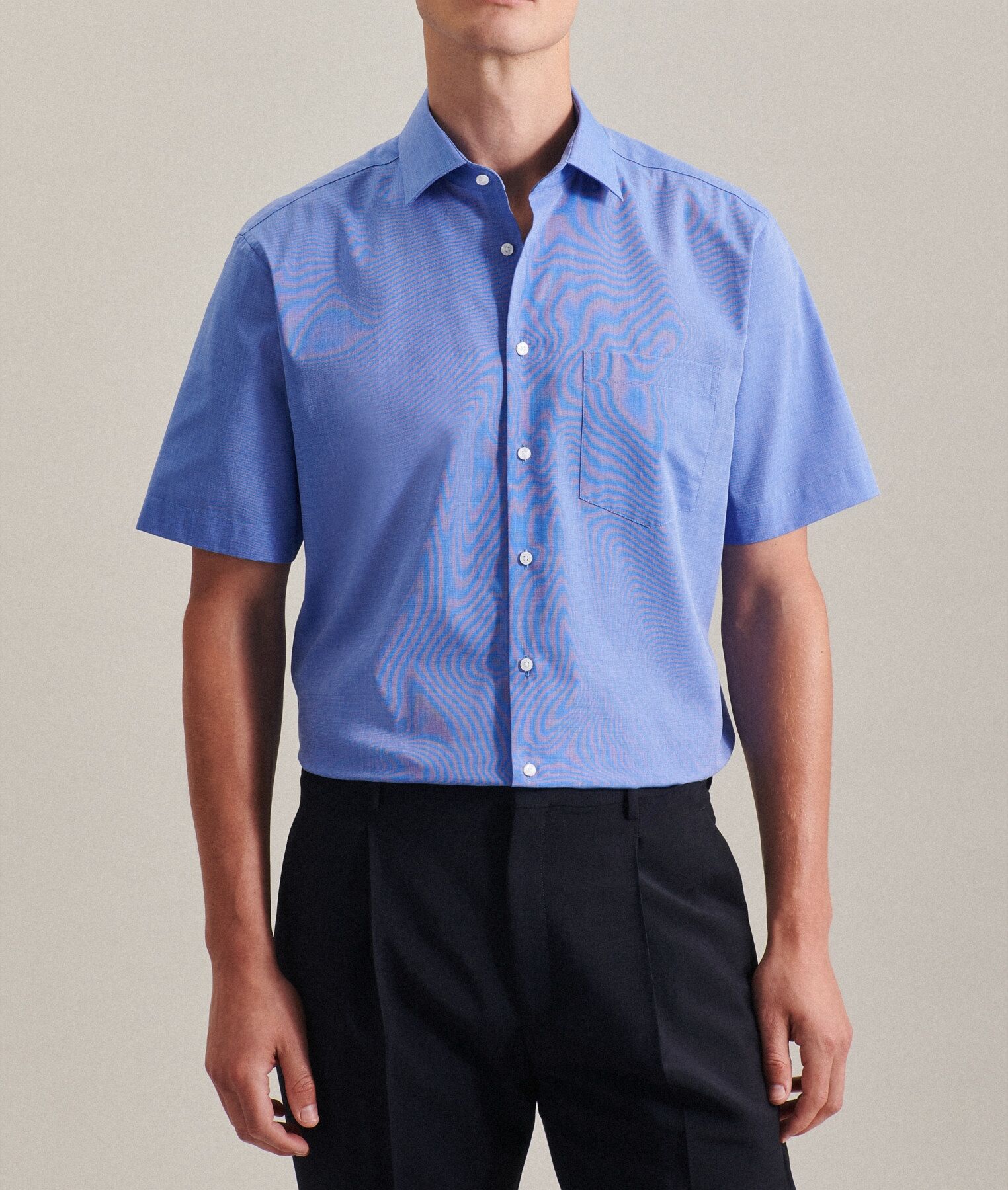 Seidensticker regular fit overhemd, korte mouw, popeline, blauw