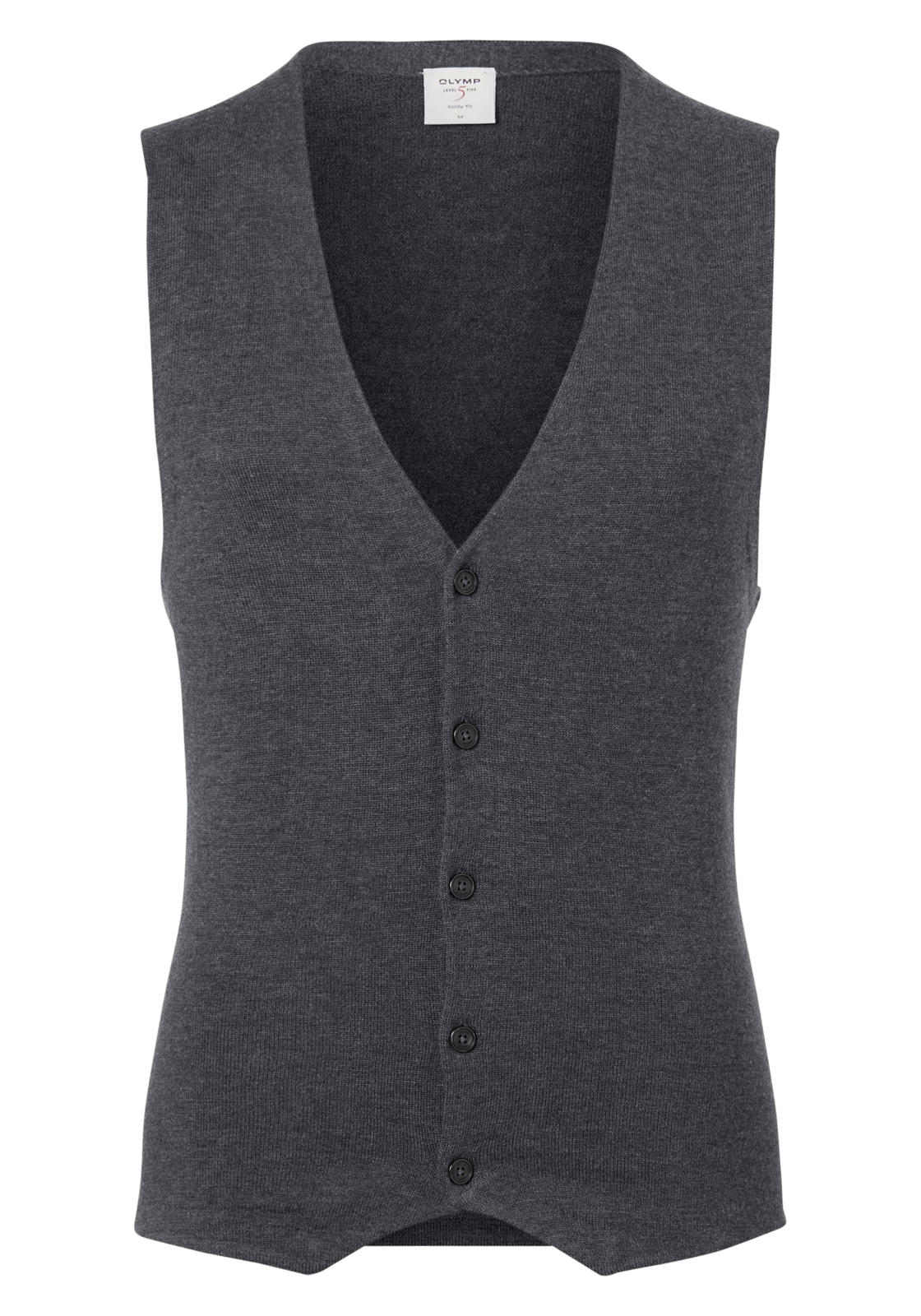 olymp_trui01515567 OLYMP Level 5 body fit gilet, wol met zijde, antraciet grijs mouwloos vest