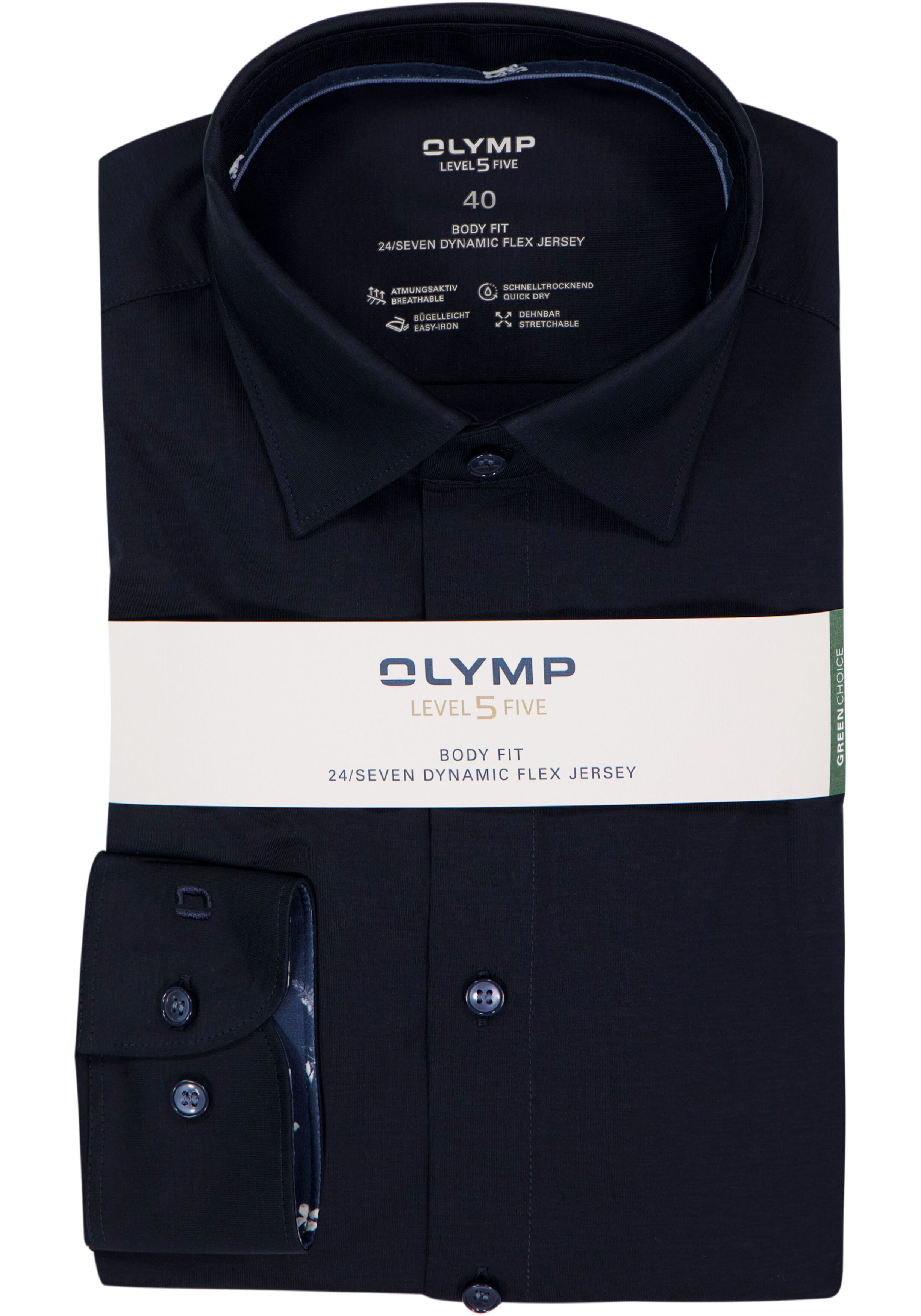 OLYMP 24/7 Level 5 body fit overhemd, tricot, marine blauw