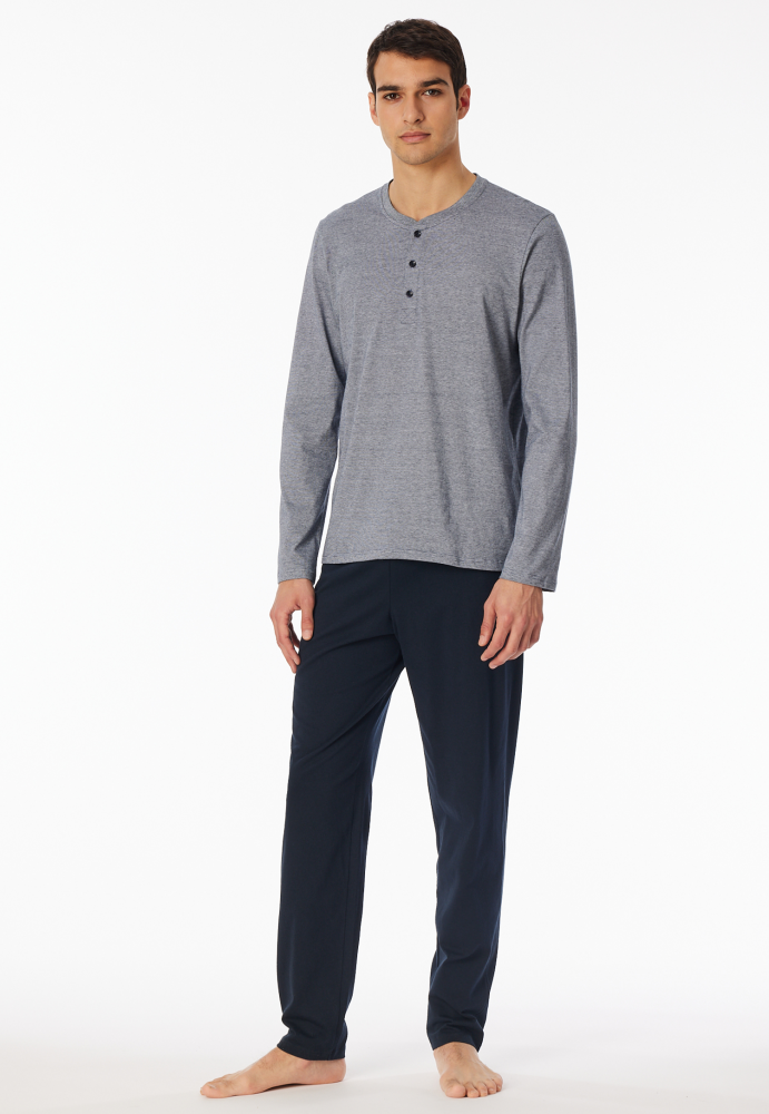 SCHIESSER Cotton Essentials Pyjama lang, heren pyjama set, nachtblauw gestreept